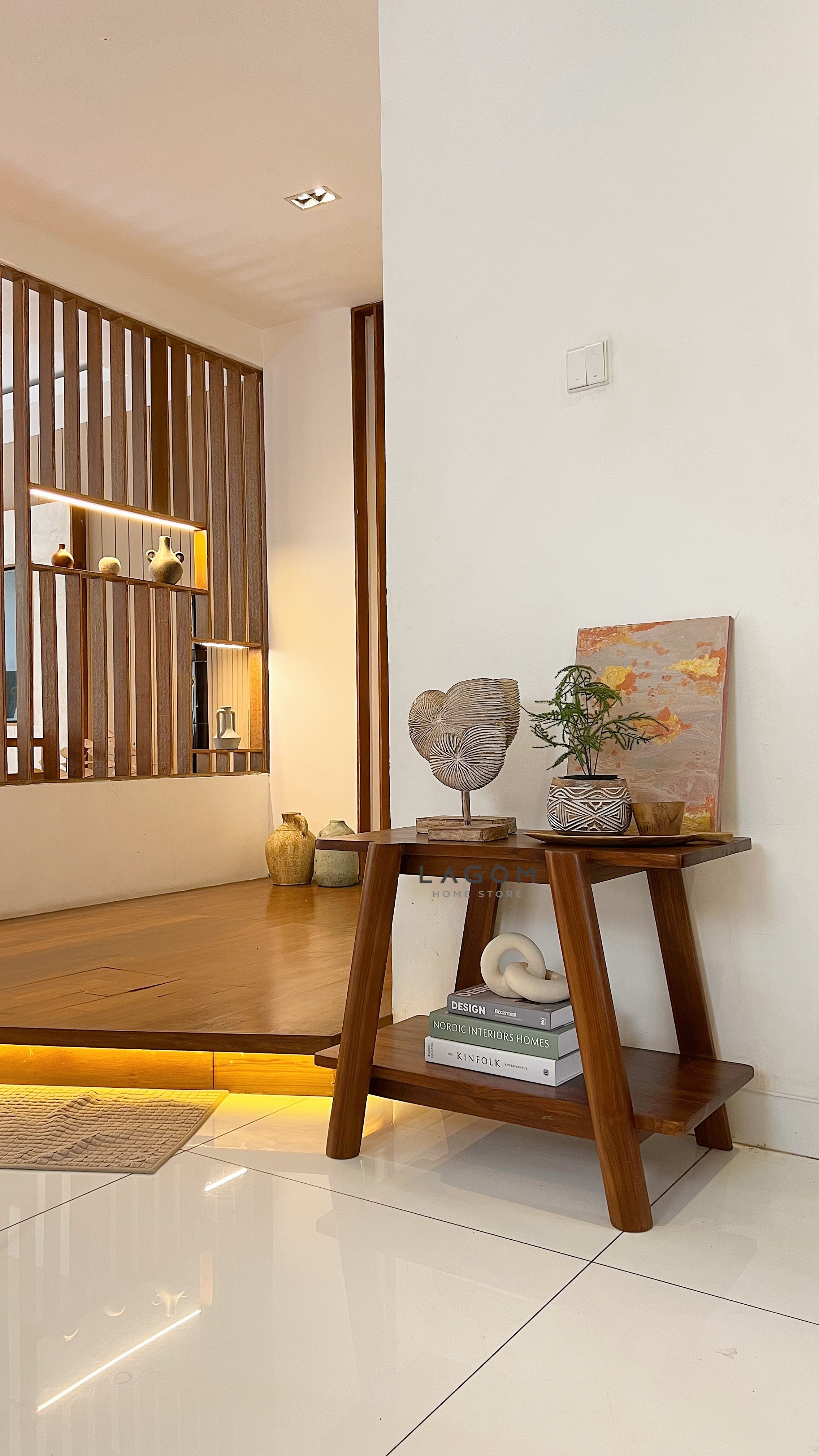 Meja Samping Meja Konsol dengan 2 Ambalan dari Kayu Jati Side Table Lagom Home Store Jati Furnitur Teak Furniture Jakarta