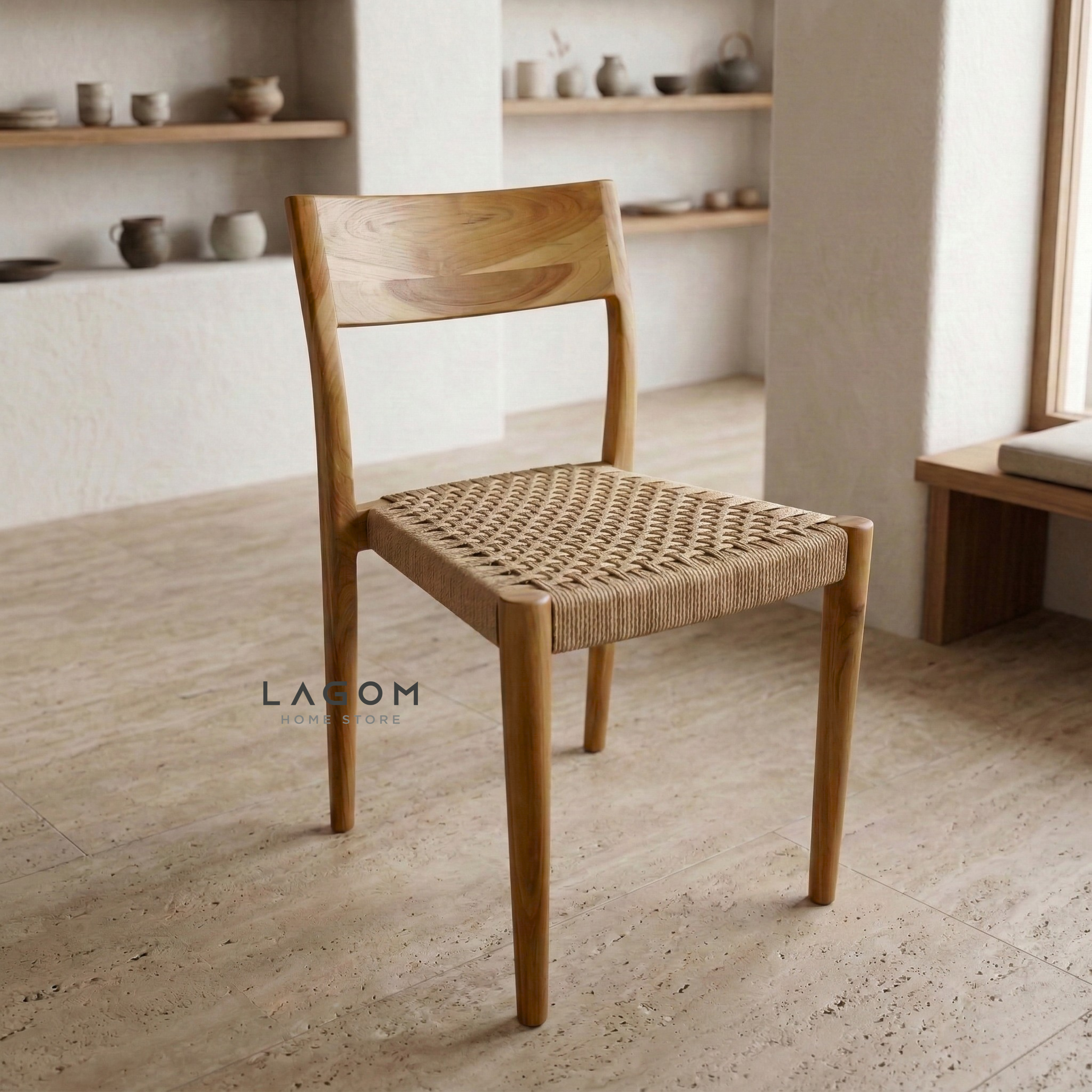 Minimalist Chair in Teak & Paper Loom Chair Lagom Home Store Jati Furnitur Teak Furniture Jakarta