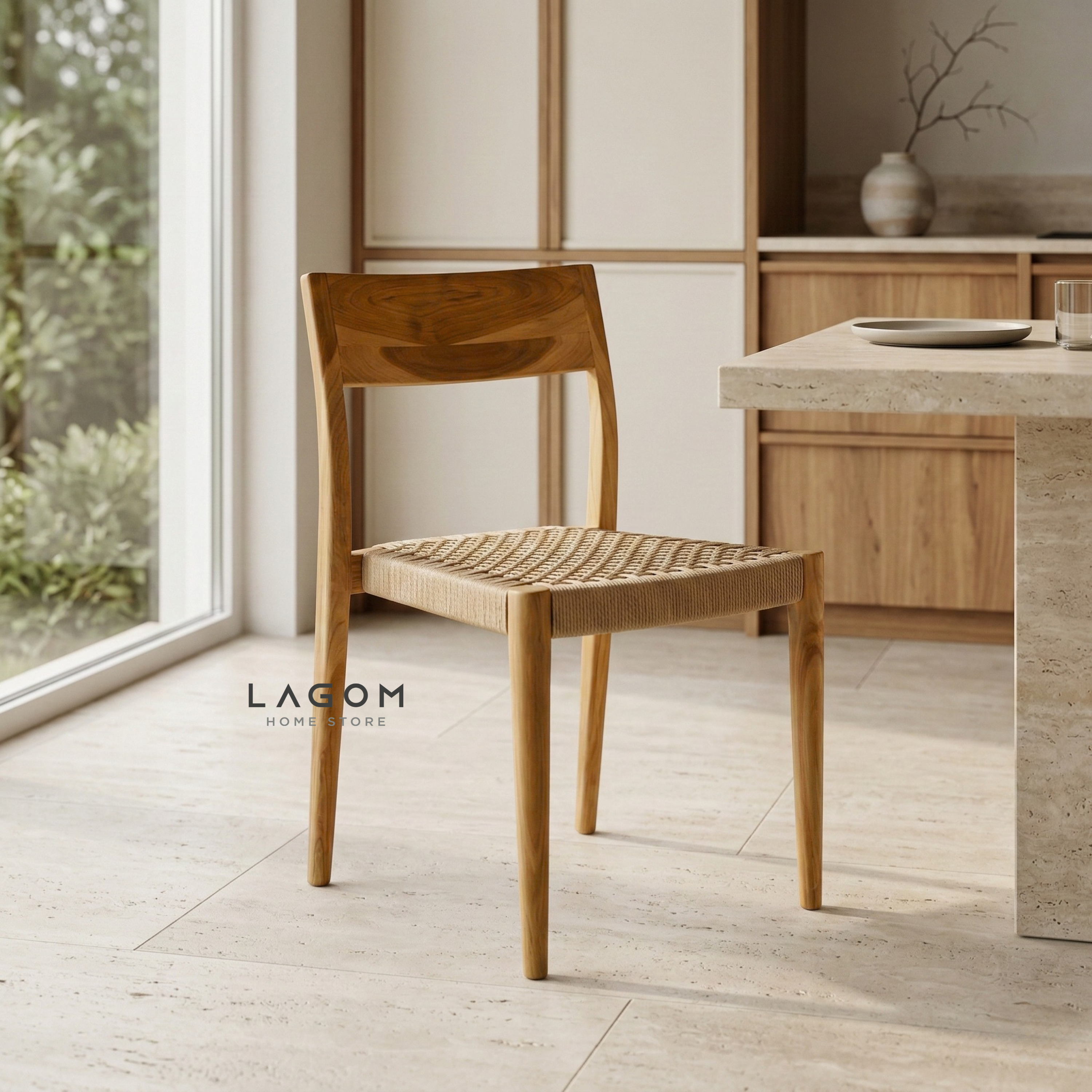 Minimalist Chair in Teak & Paper Loom Chair Lagom Home Store Jati Furnitur Teak Furniture Jakarta