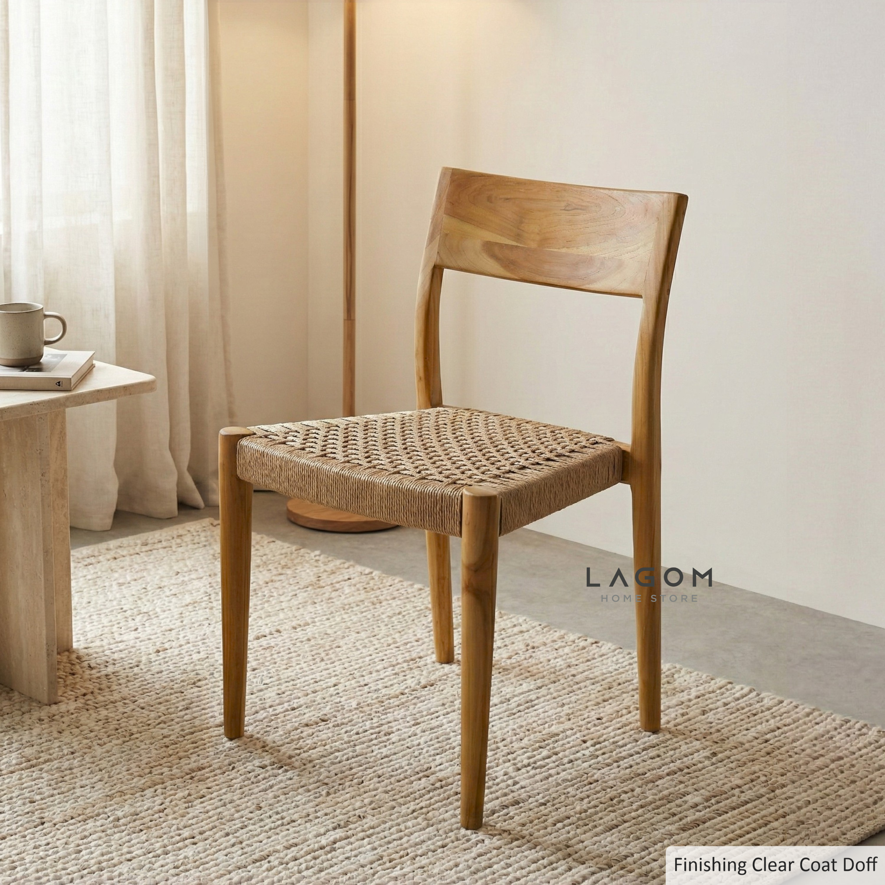 Minimalist Chair in Teak & Paper Loom Chair Lagom Home Store Jati Furnitur Teak Furniture Jakarta