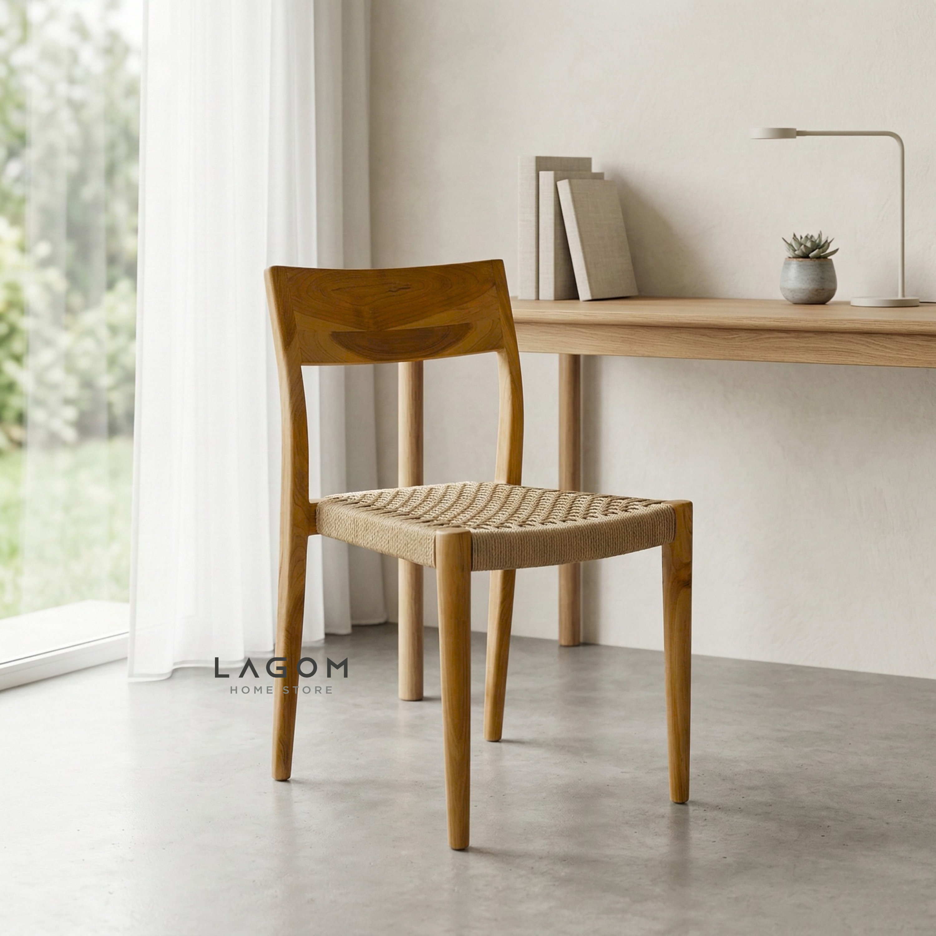 Minimalist Chair in Teak & Paper Loom Chair Lagom Home Store Jati Furnitur Teak Furniture Jakarta