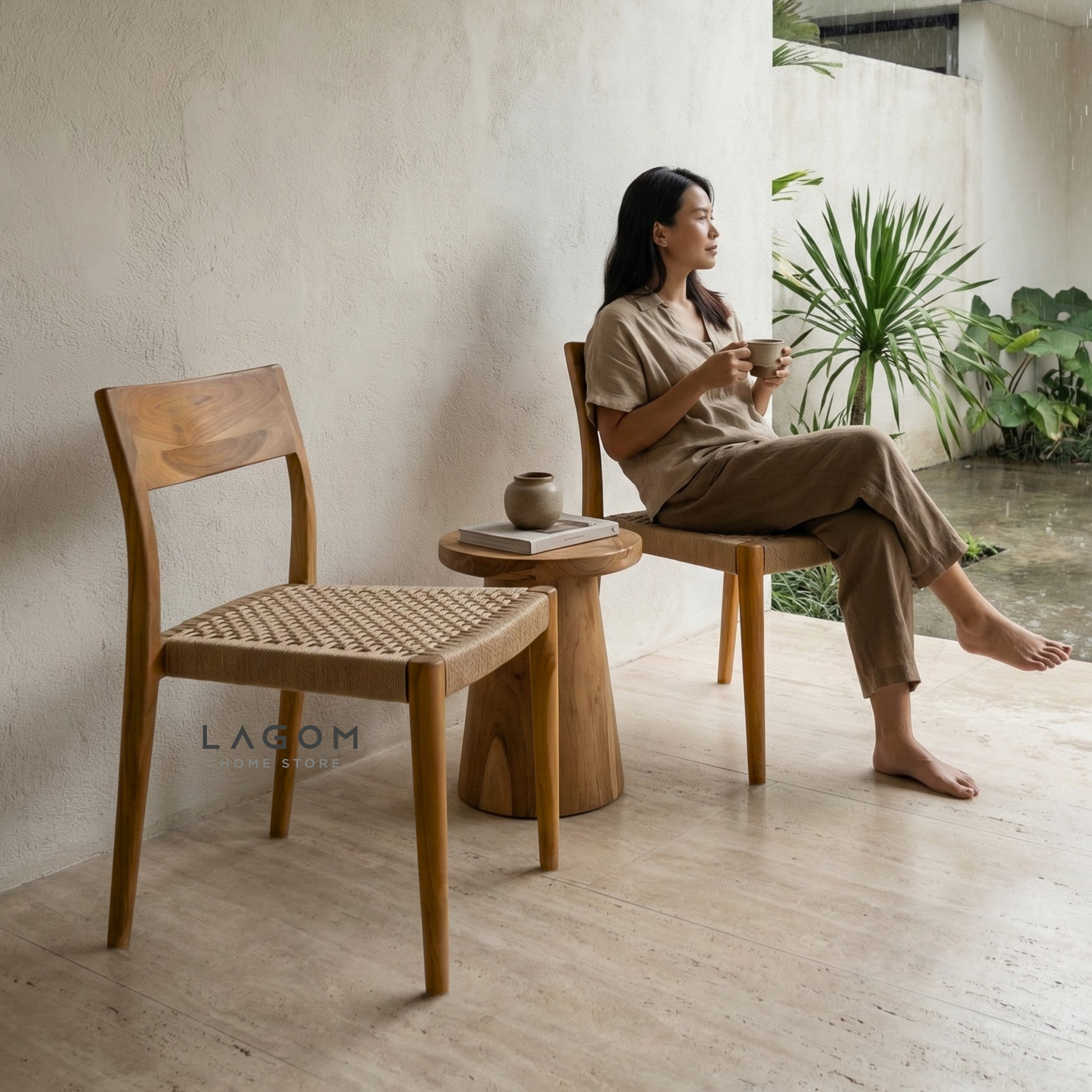 Minimalist Chair in Teak & Paper Loom Chair Lagom Home Store Jati Furnitur Teak Furniture Jakarta