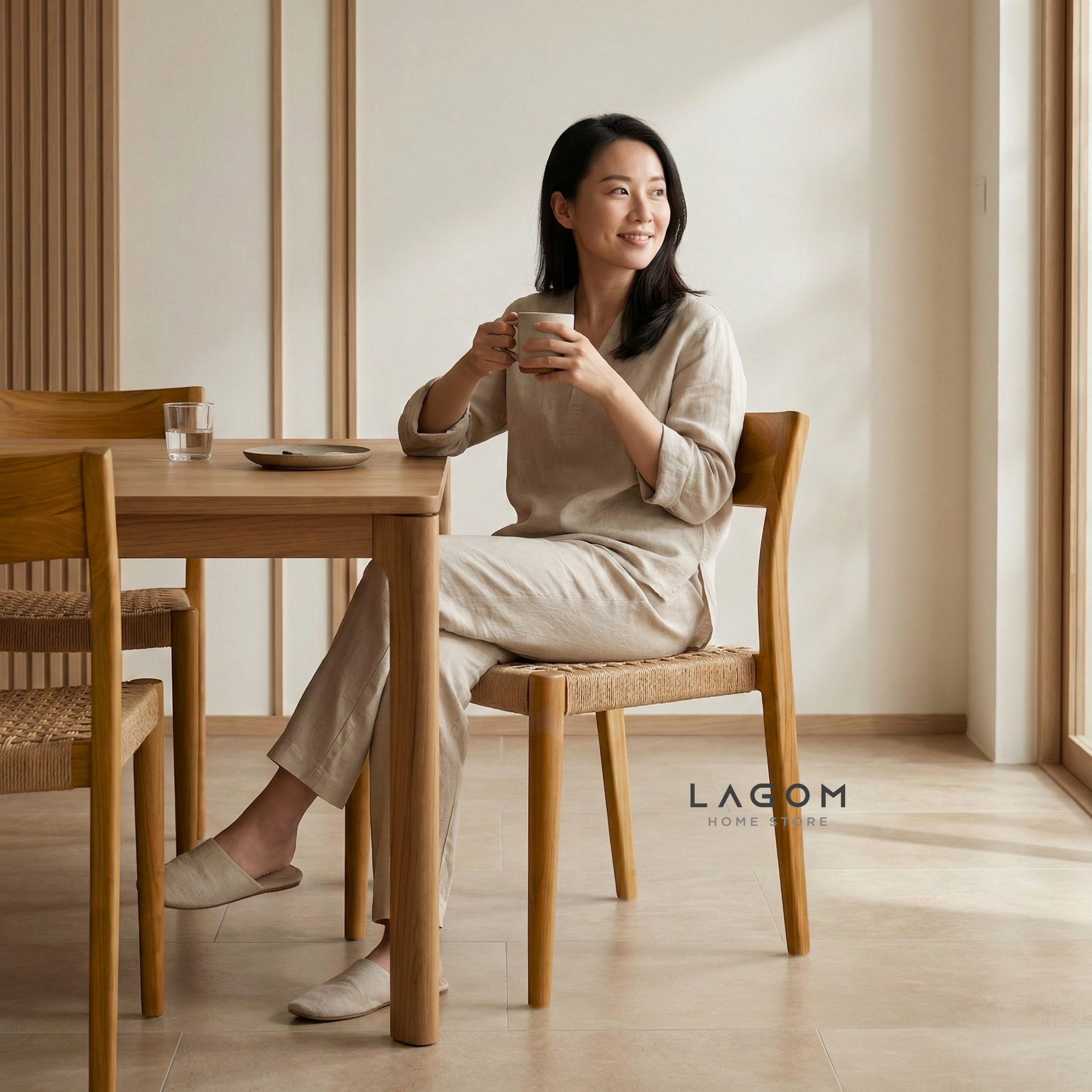 Minimalist Chair in Teak & Paper Loom Chair Lagom Home Store Jati Furnitur Teak Furniture Jakarta