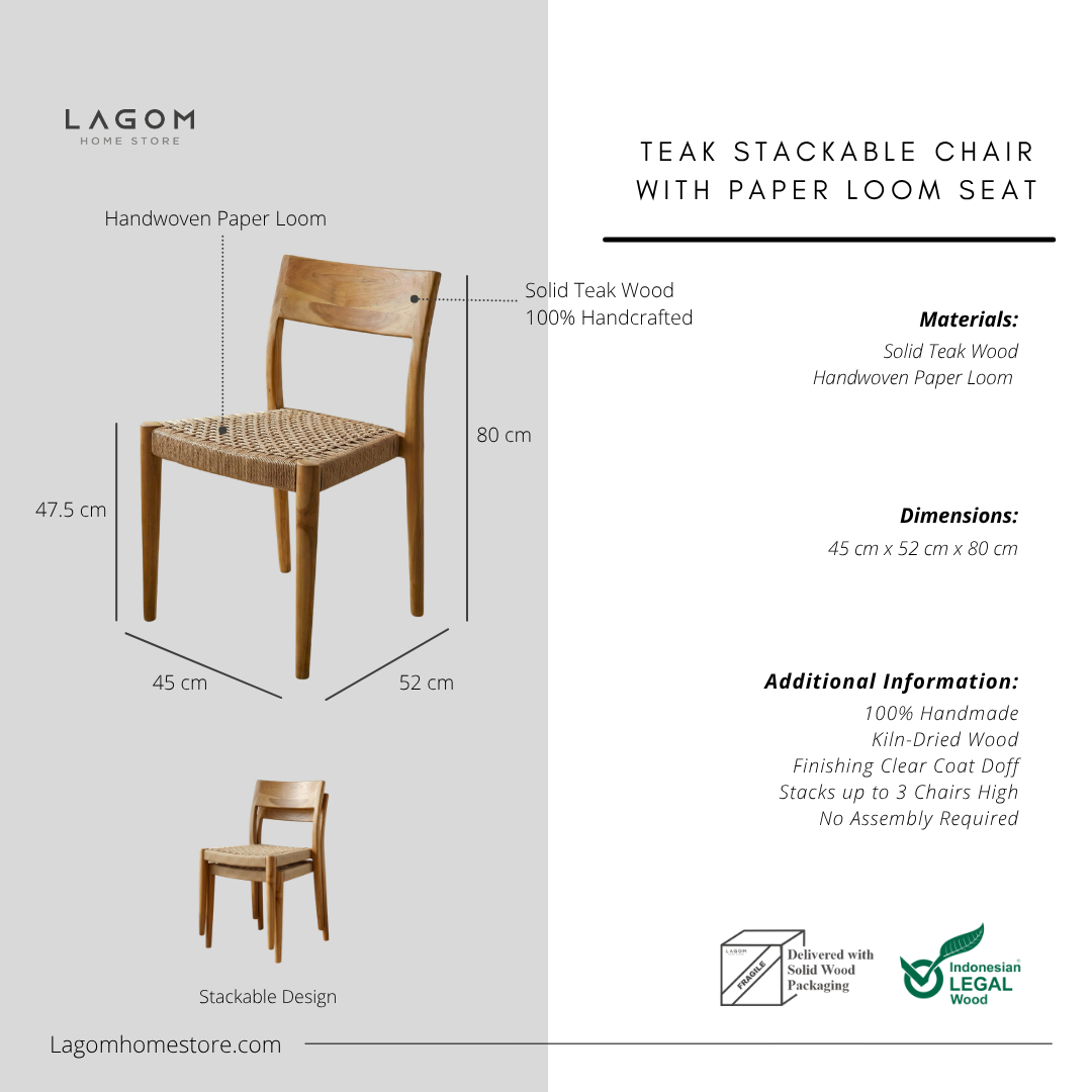 Minimalist Chair in Teak & Paper Loom Chair Lagom Home Store Jati Furnitur Teak Furniture Jakarta