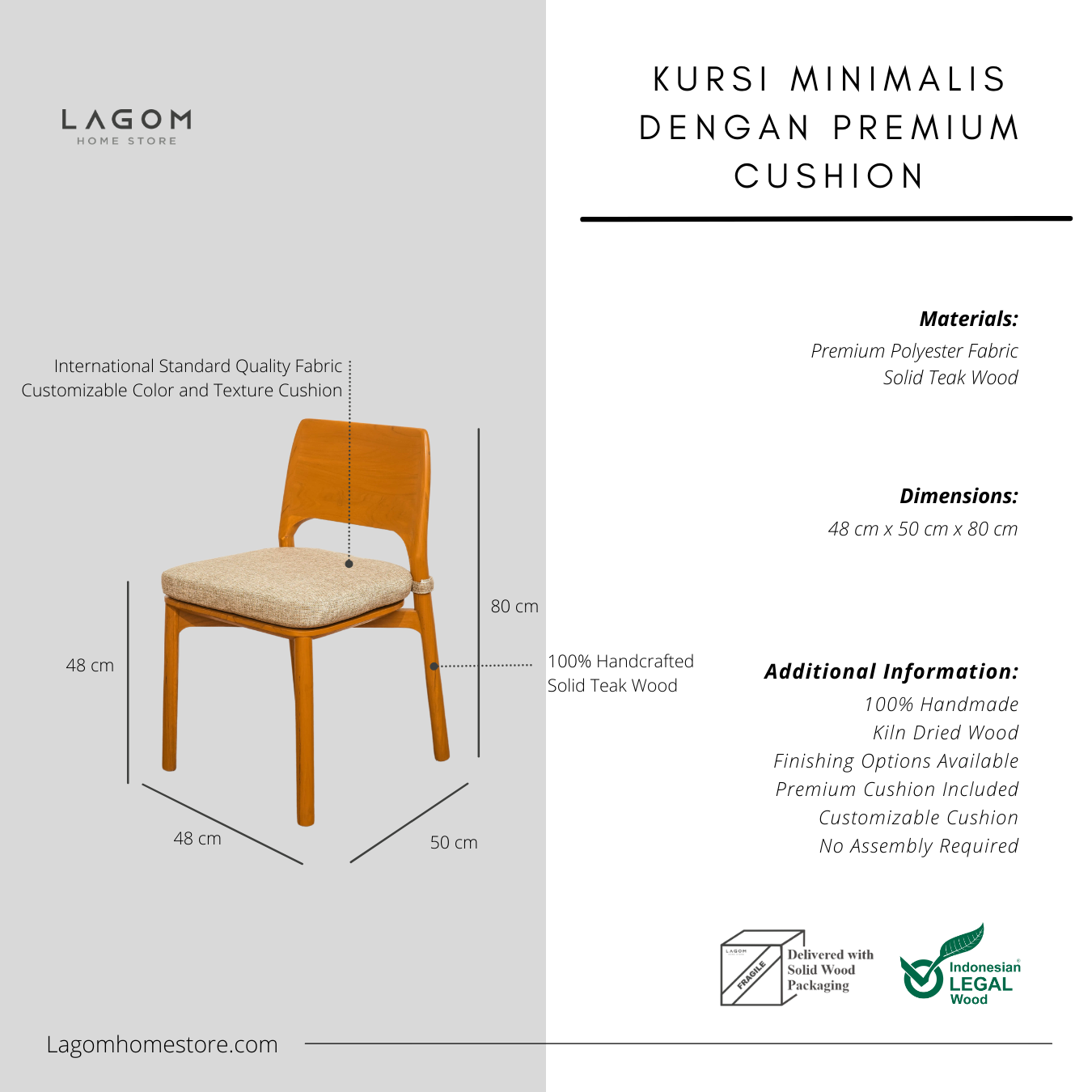 Minimalist Teak Chair with Premium Cushion Chair Lagom Home Store Jati Furnitur Teak Furniture Jakarta