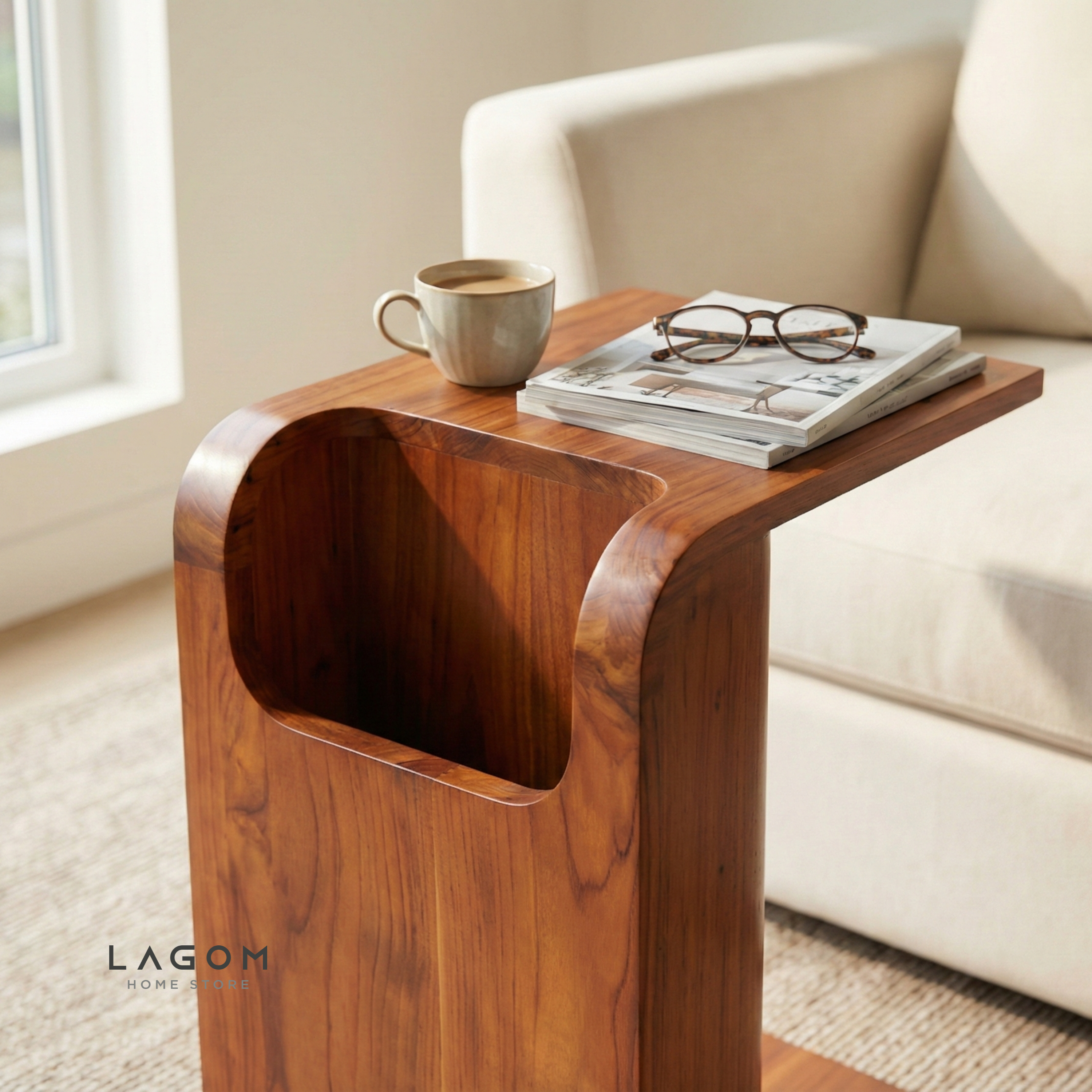 Minimalist Teak Side Table with Open Storage Side Table Lagom Home Store Jati Furnitur Teak Furniture Jakarta
