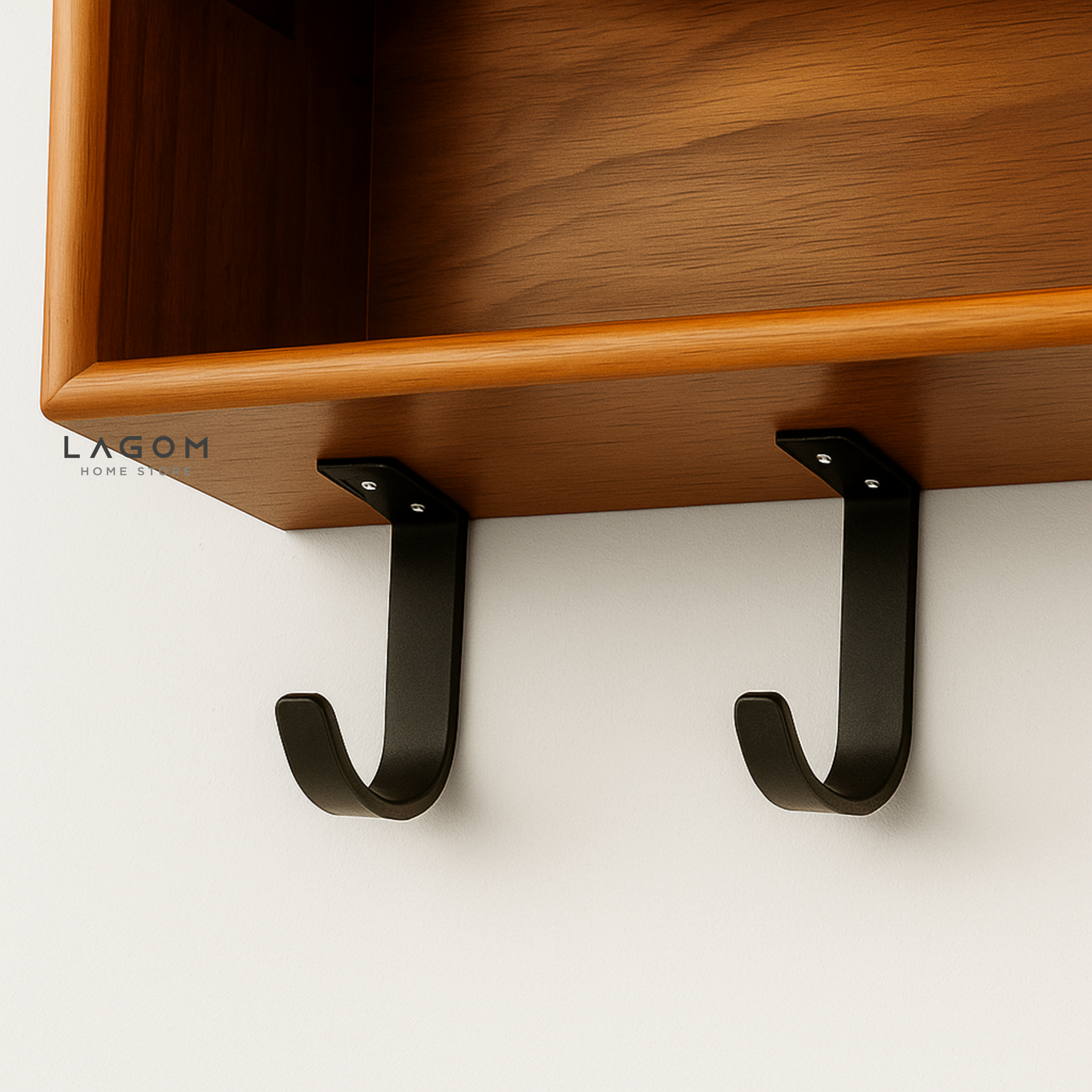 Minimalist Teak Wall Hanger with Shelf Wall Coat Hanger Lagom Home Store Jati Furnitur Teak Furniture Jakarta