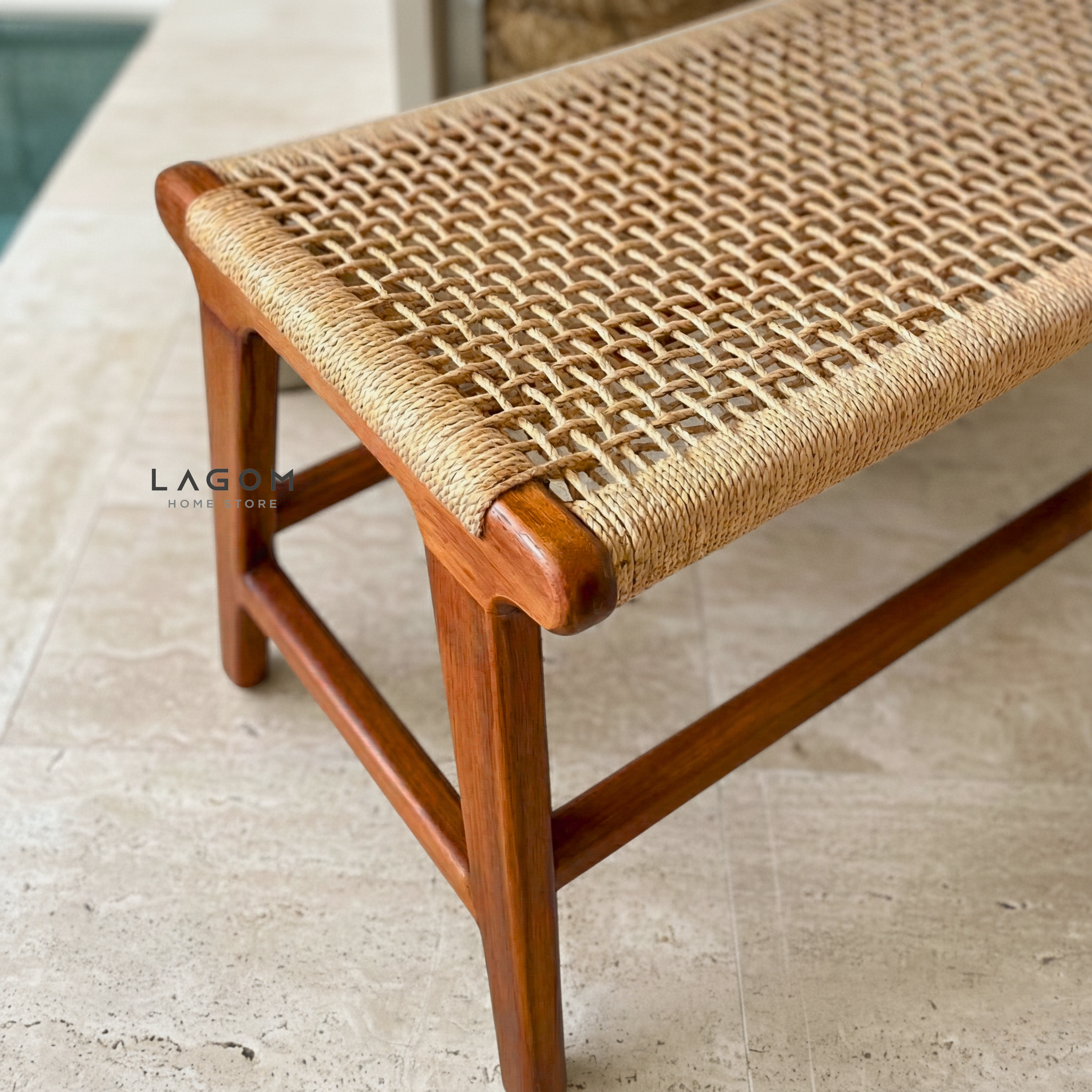 Premium Bench in Teak Wood & Loom Bench Seat Lagom Home Store Jati Furnitur Teak Furniture Jakarta
