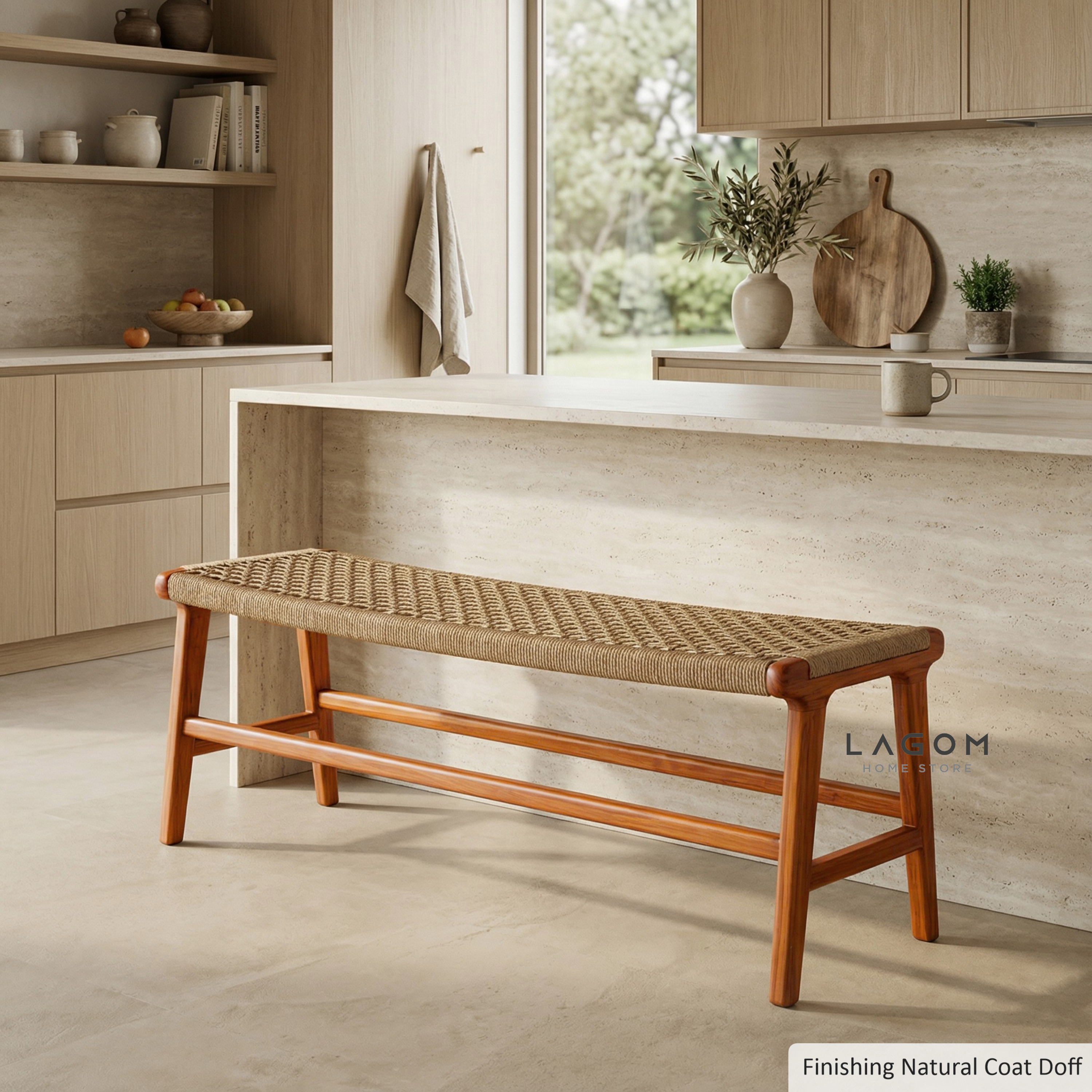 Premium Bench in Teak Wood & Loom Bench Seat Lagom Home Store Jati Furnitur Teak Furniture Jakarta
