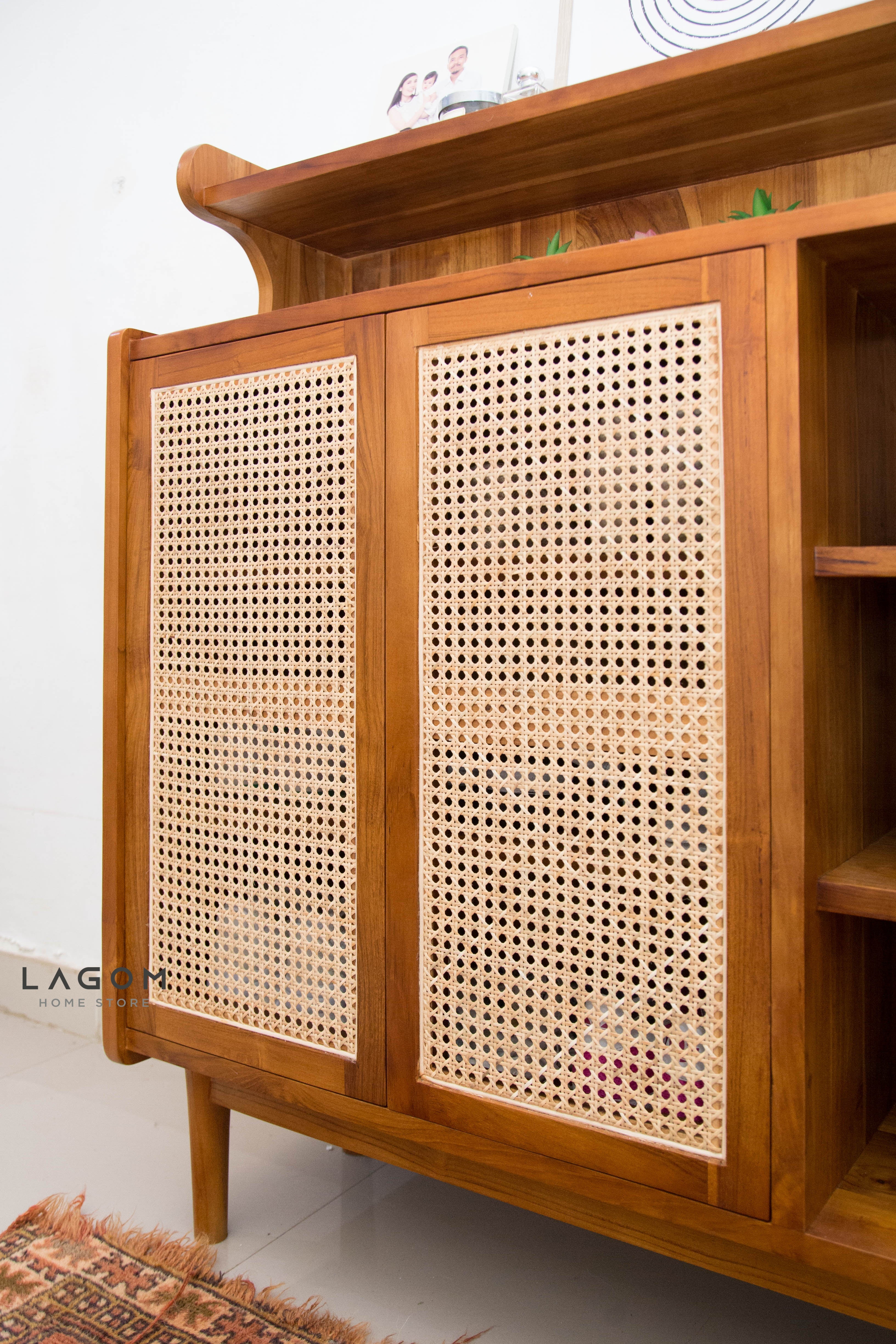 Premium Shoe Rack in Teak & Rattan Shoe Rack Lagom Home Store Jati Furnitur Teak Furniture Jakarta