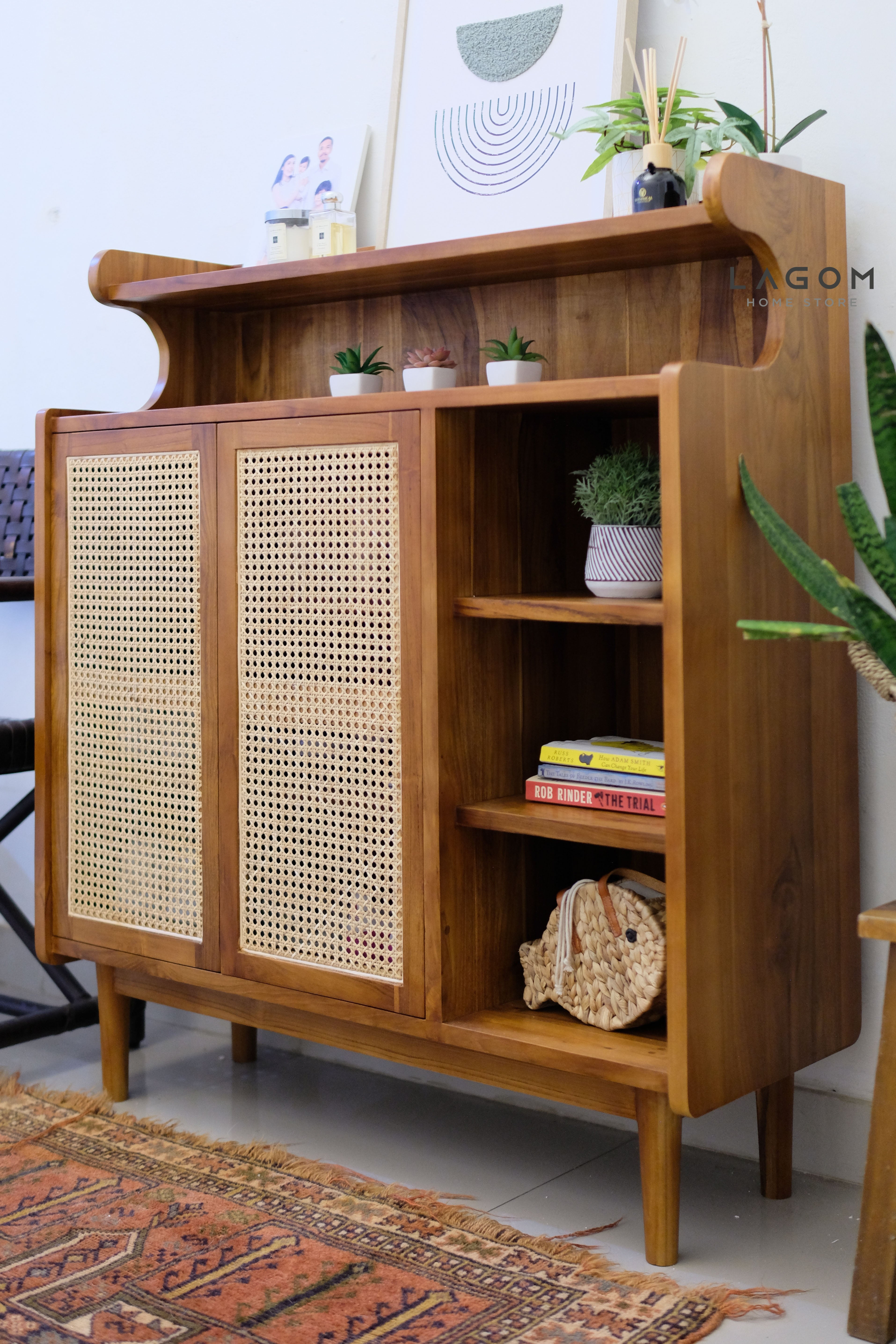 Premium Shoe Rack in Teak & Rattan Shoe Rack Lagom Home Store Jati Furnitur Teak Furniture Jakarta