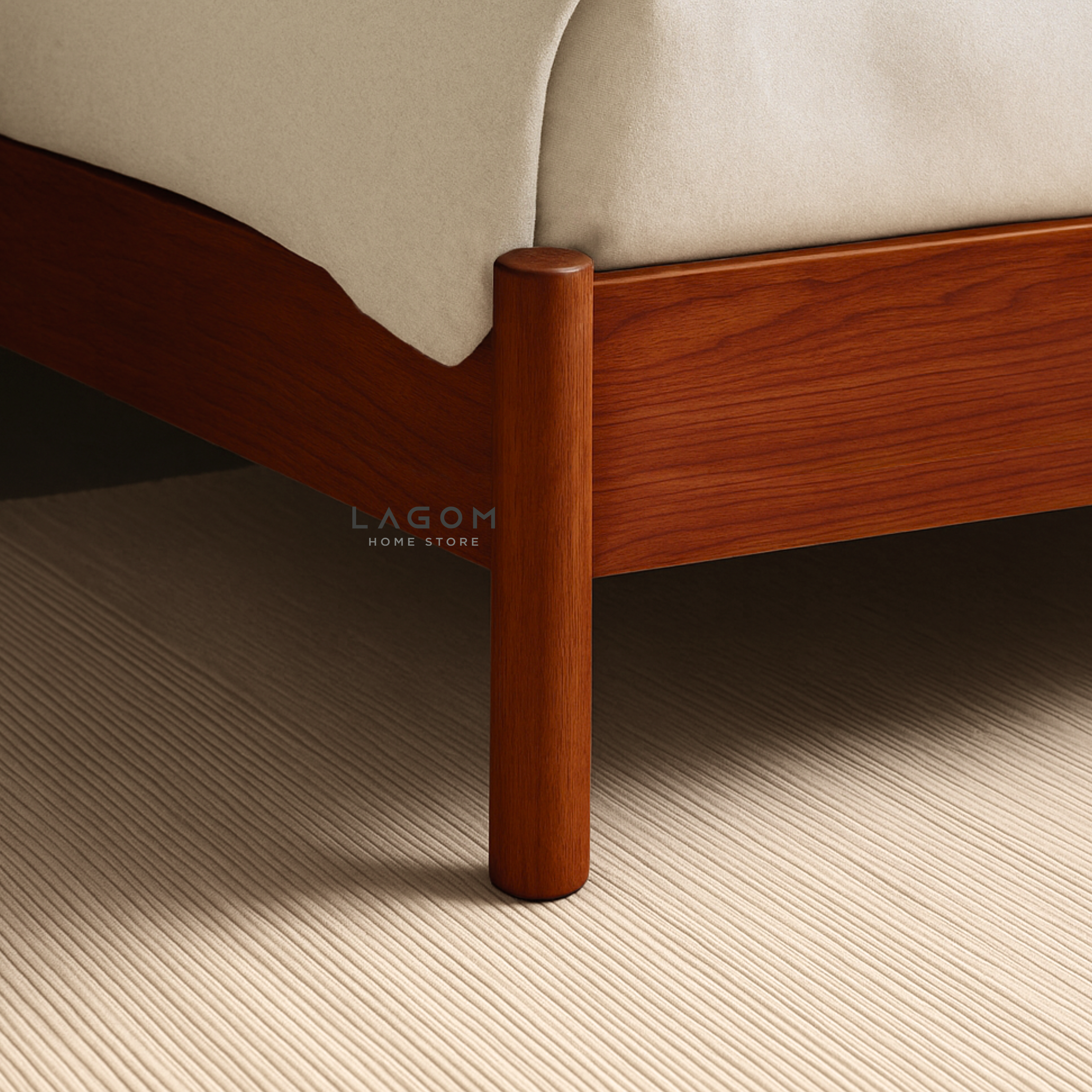 Premium Teak Bed Frame with Cushioned Headboard 170 cm x 210 cm x 110 cm (Mattress 160 cm × 200 cm) Bed Frame Lagom Home Store Jati Furnitur Teak Furniture Jakarta