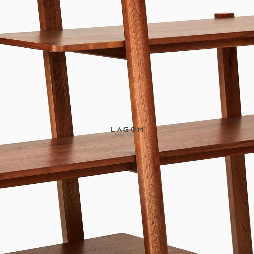 Rak Buku Kayu Jati dengan Desain Unik 5 Ambalan Bookshelves Lagom Home Store Jati Furnitur Teak Furniture Jakarta
