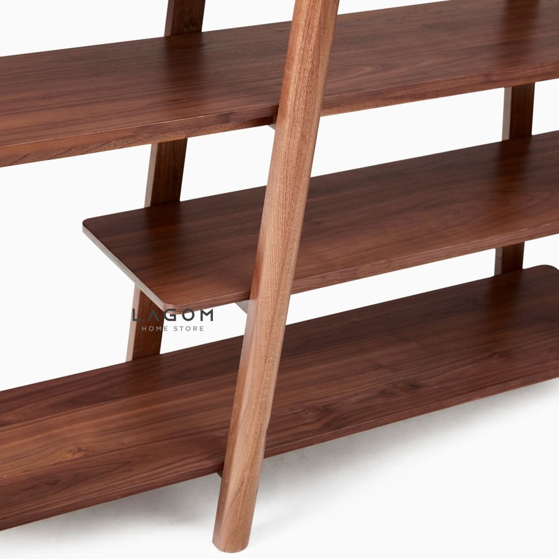 Rak Buku Kayu Jati dengan Desain Unik 5 Ambalan Bookshelves Lagom Home Store Jati Furnitur Teak Furniture Jakarta