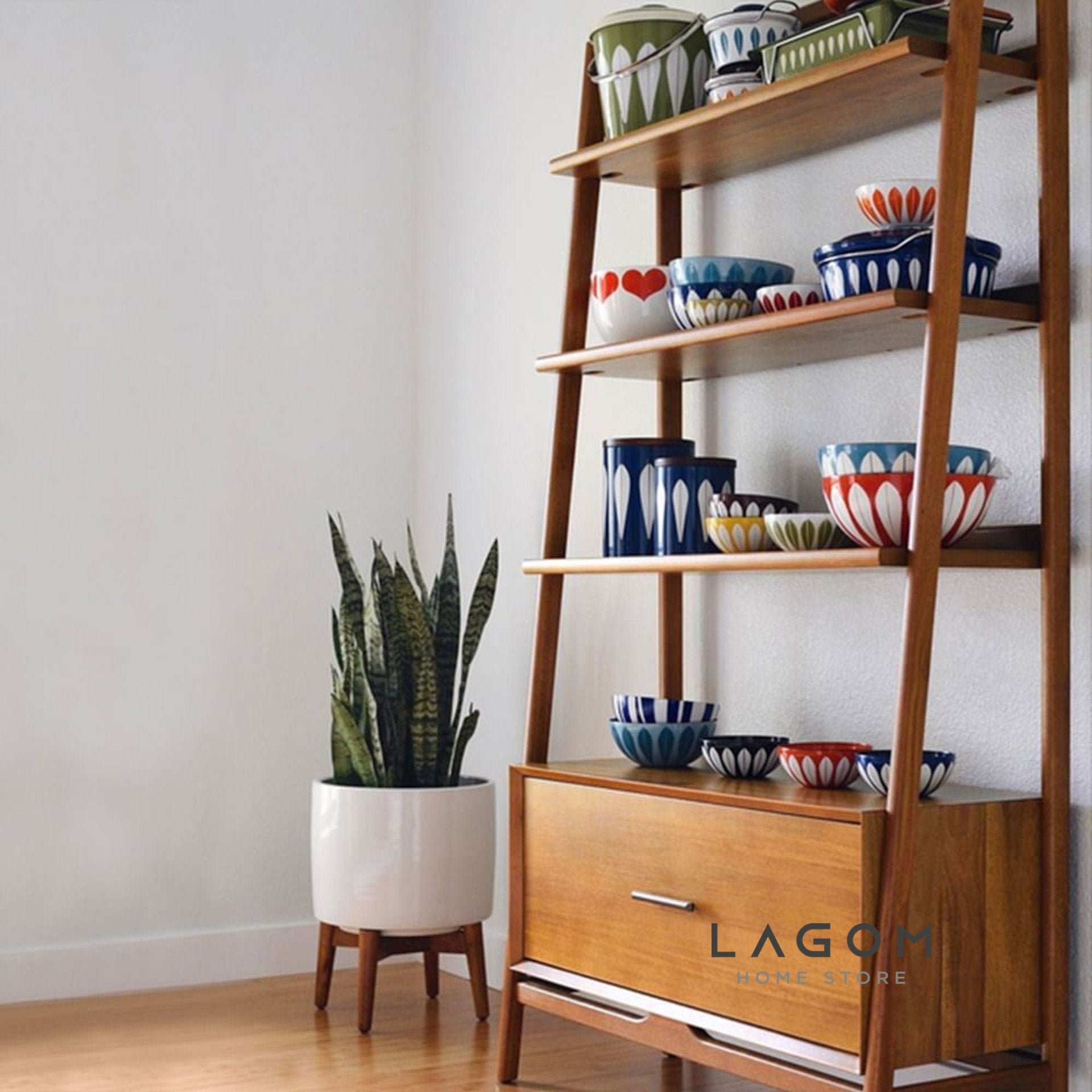 Rak Buku Kayu Jati dengan Laci Bookshelves Lagom Home Store Jati Furnitur Teak Furniture Jakarta