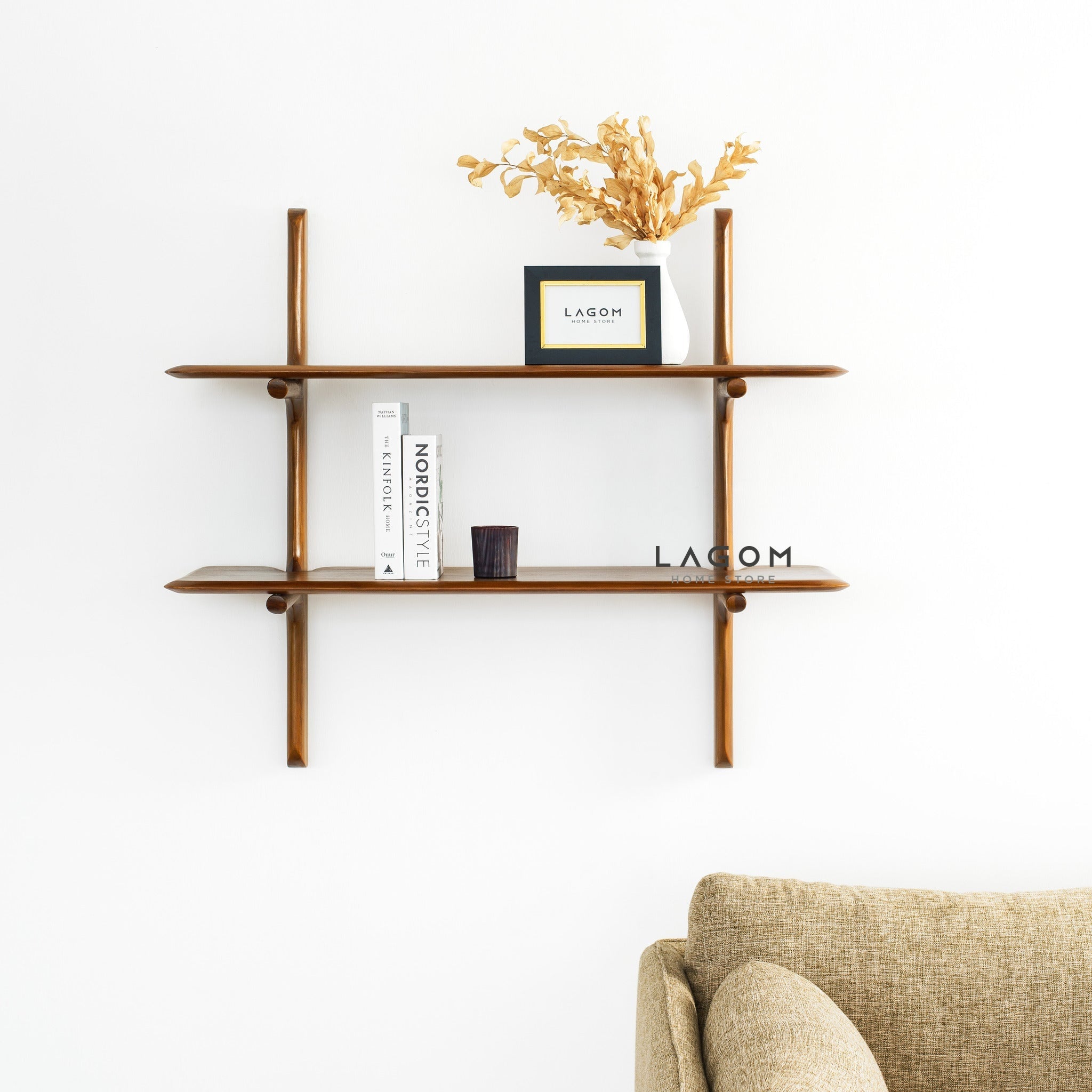 Rak Dinding Estetik dari Kayu Jati Solid Wall Shelves Lagom Home Store Jati Furnitur Teak Furniture Jakarta