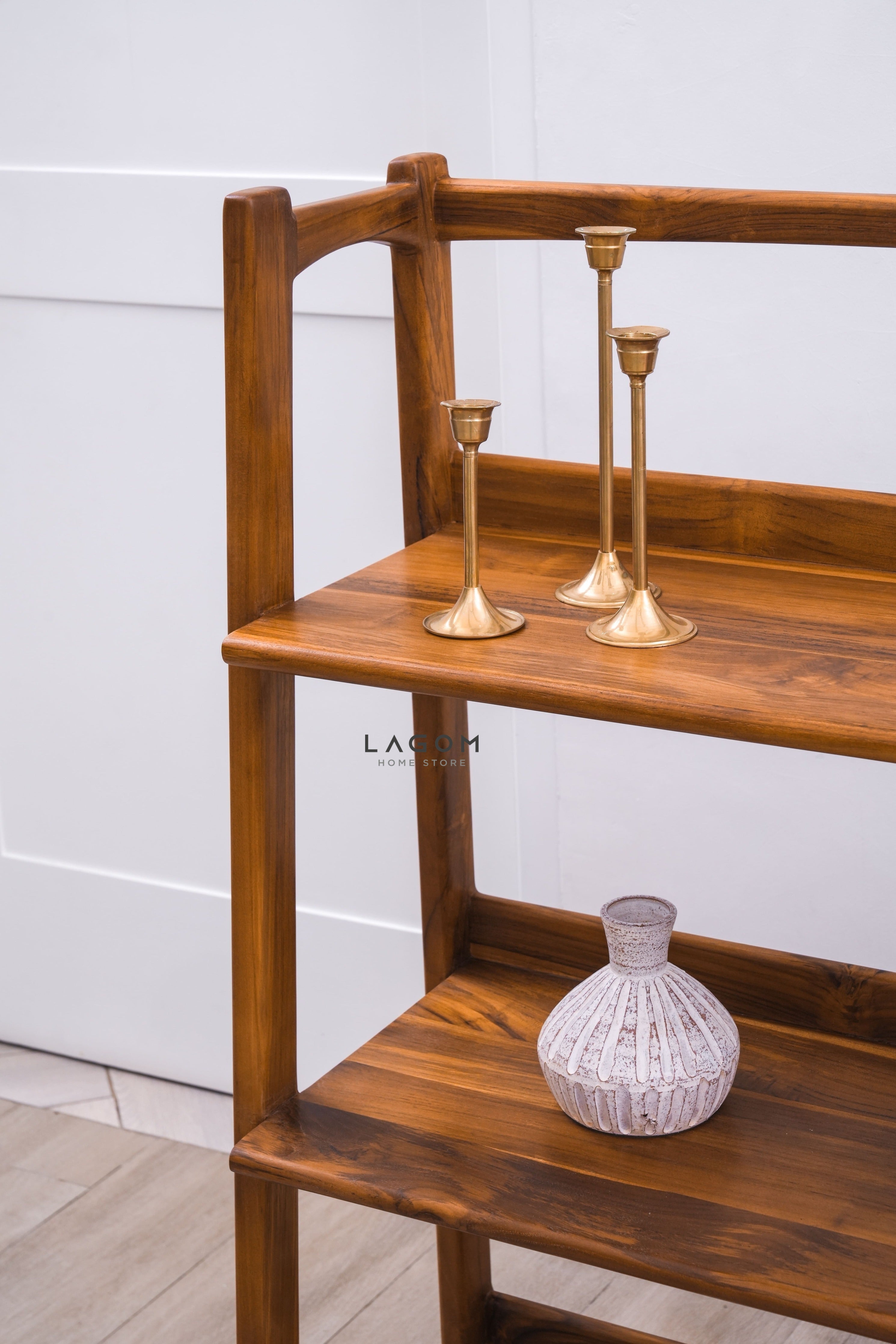 Rak Kayu Jati dengan 3 Ambalan Bookshelves Lagom Home Store Jati Furnitur Teak Furniture Jakarta