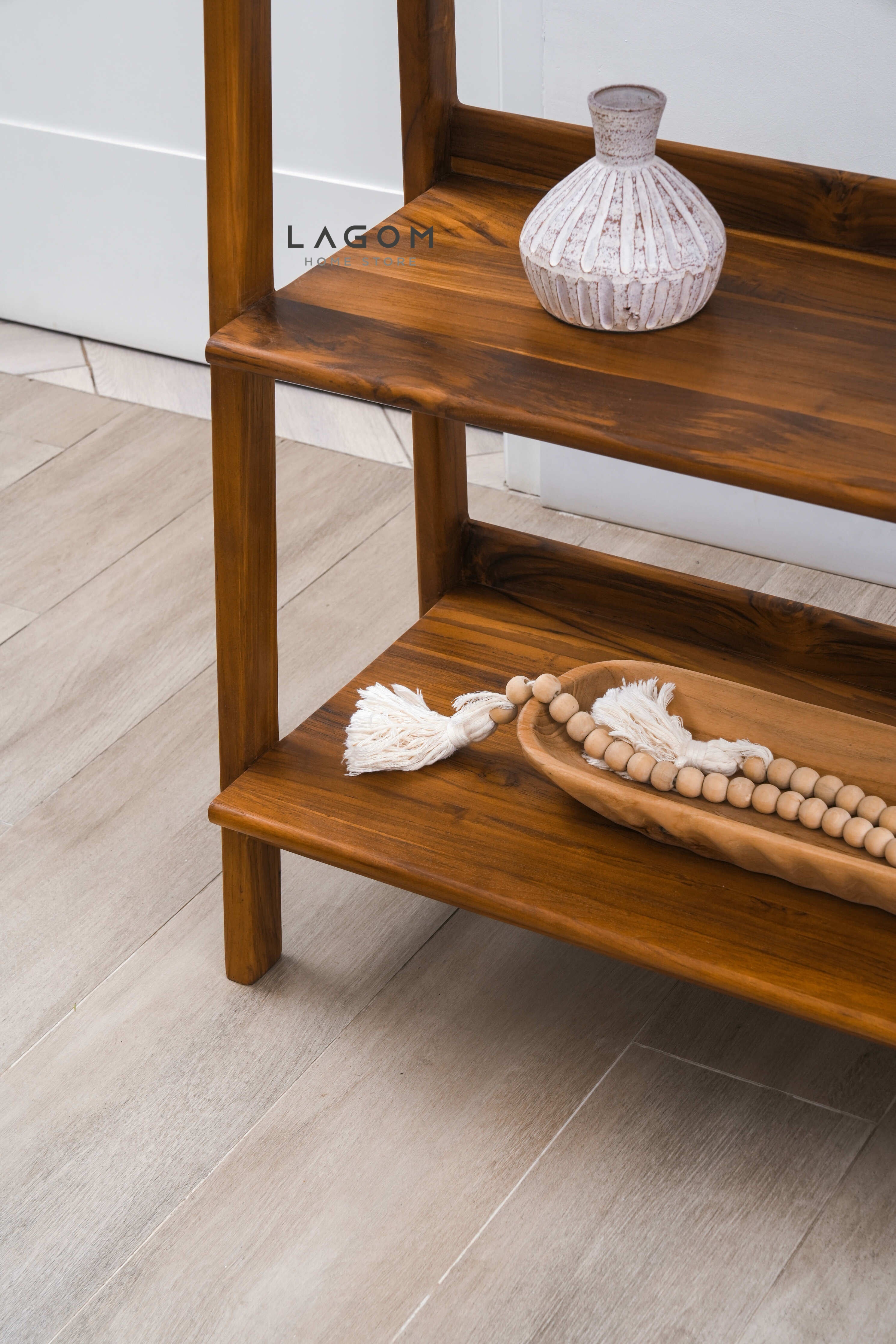 Rak Kayu Jati dengan 3 Ambalan Bookshelves Lagom Home Store Jati Furnitur Teak Furniture Jakarta
