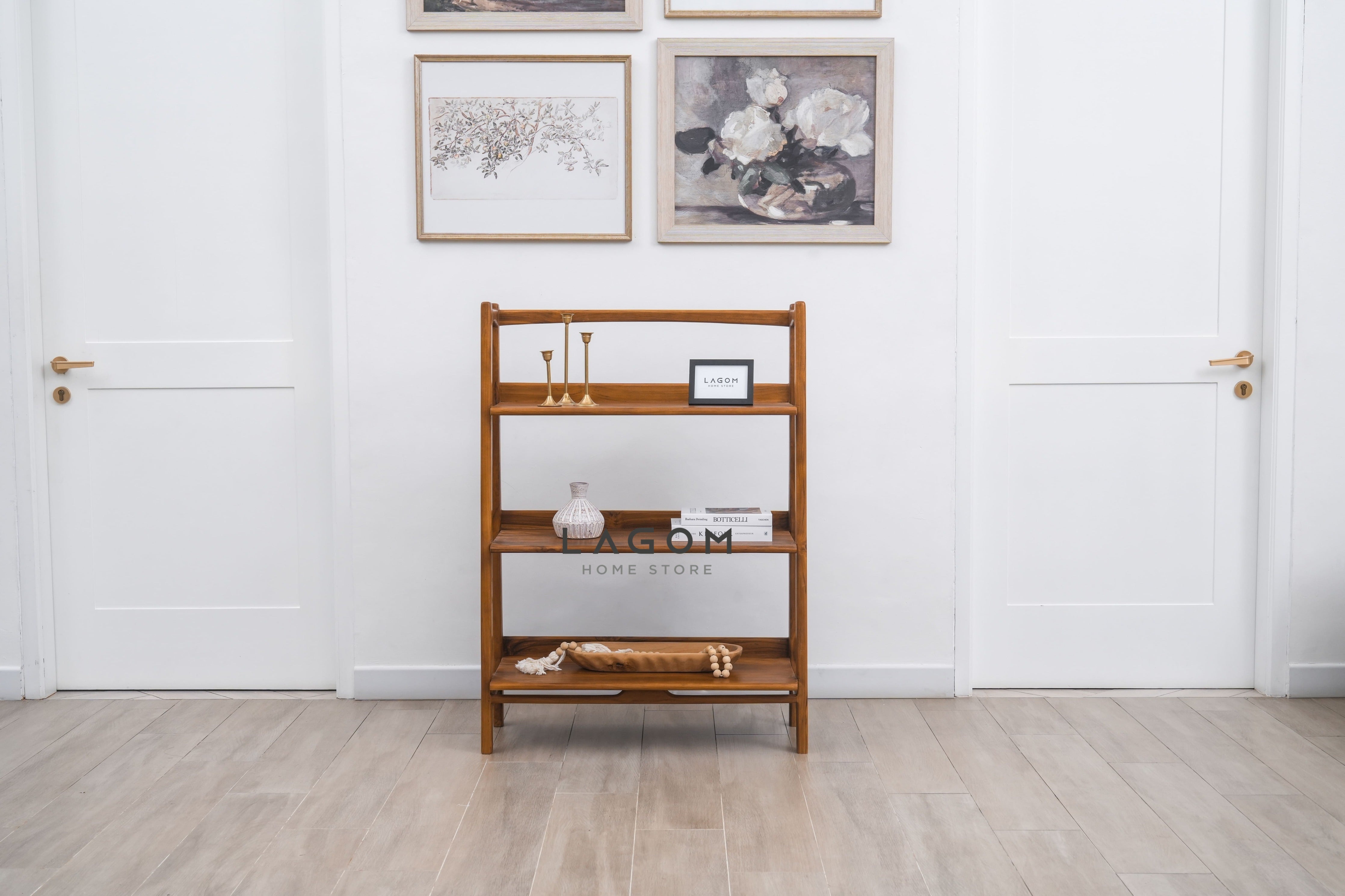 Rak Kayu Jati dengan 3 Ambalan Bookshelves Lagom Home Store Jati Furnitur Teak Furniture Jakarta