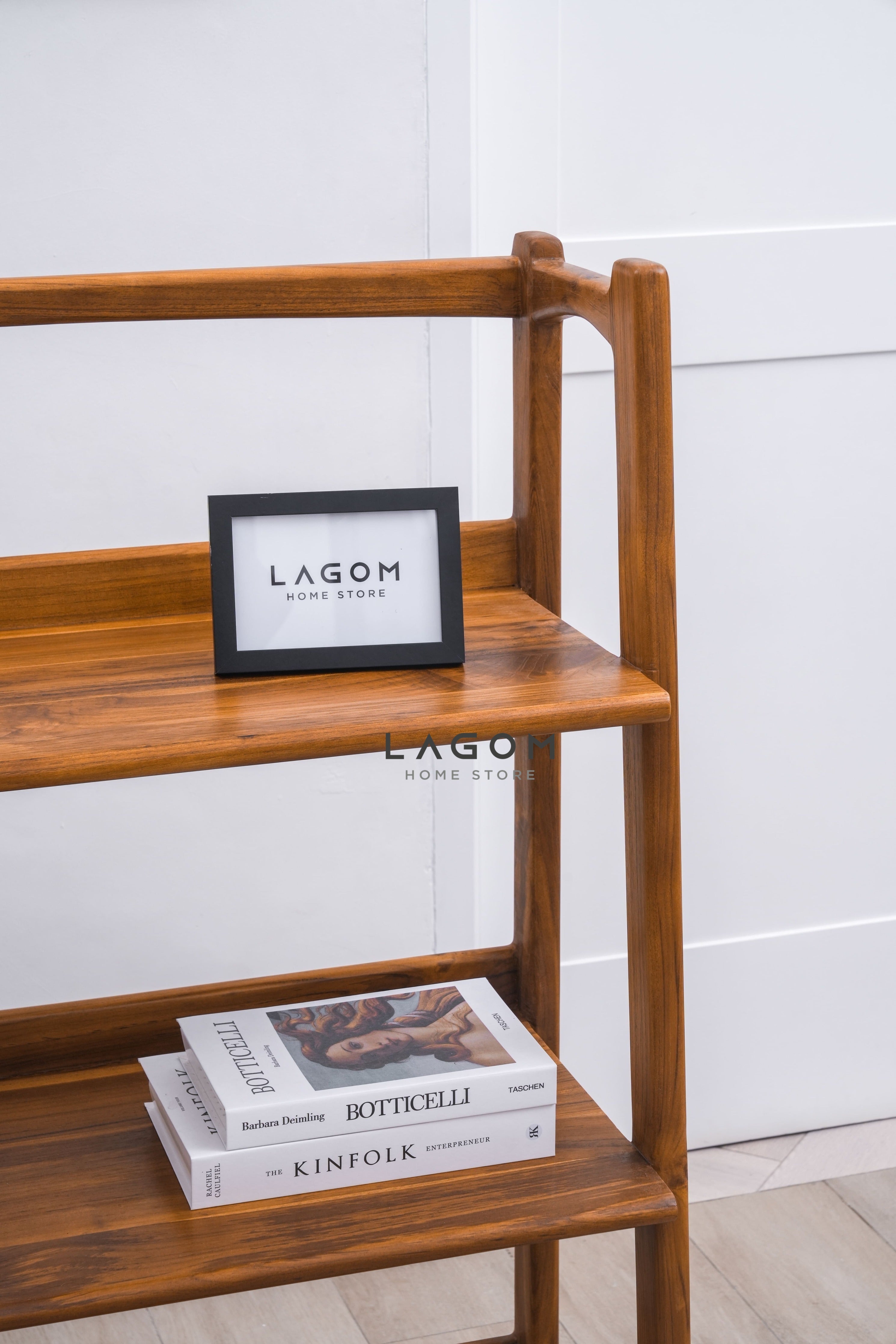 Rak Kayu Jati dengan 3 Ambalan Bookshelves Lagom Home Store Jati Furnitur Teak Furniture Jakarta