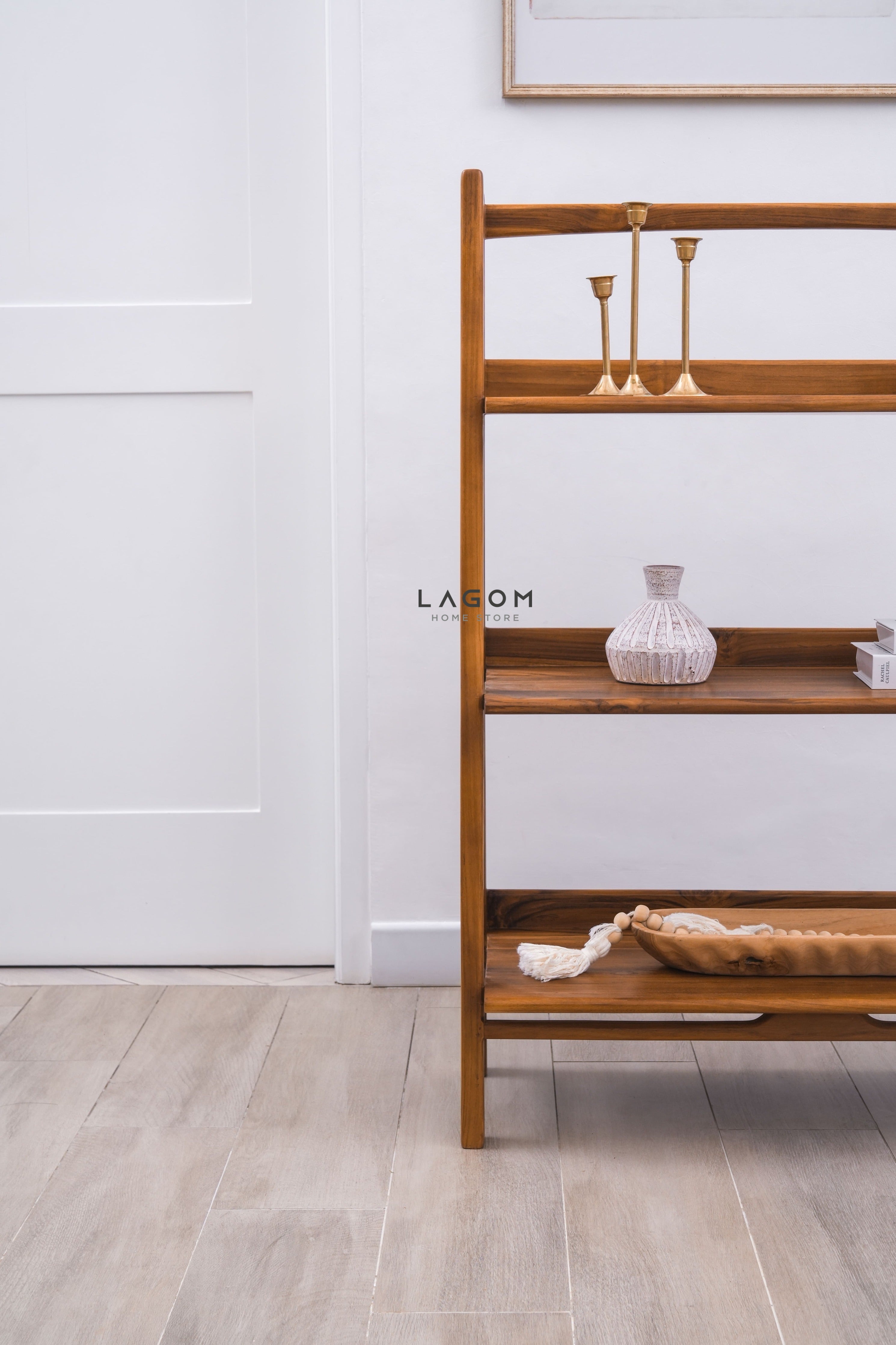 Rak Kayu Jati dengan 3 Ambalan Bookshelves Lagom Home Store Jati Furnitur Teak Furniture Jakarta