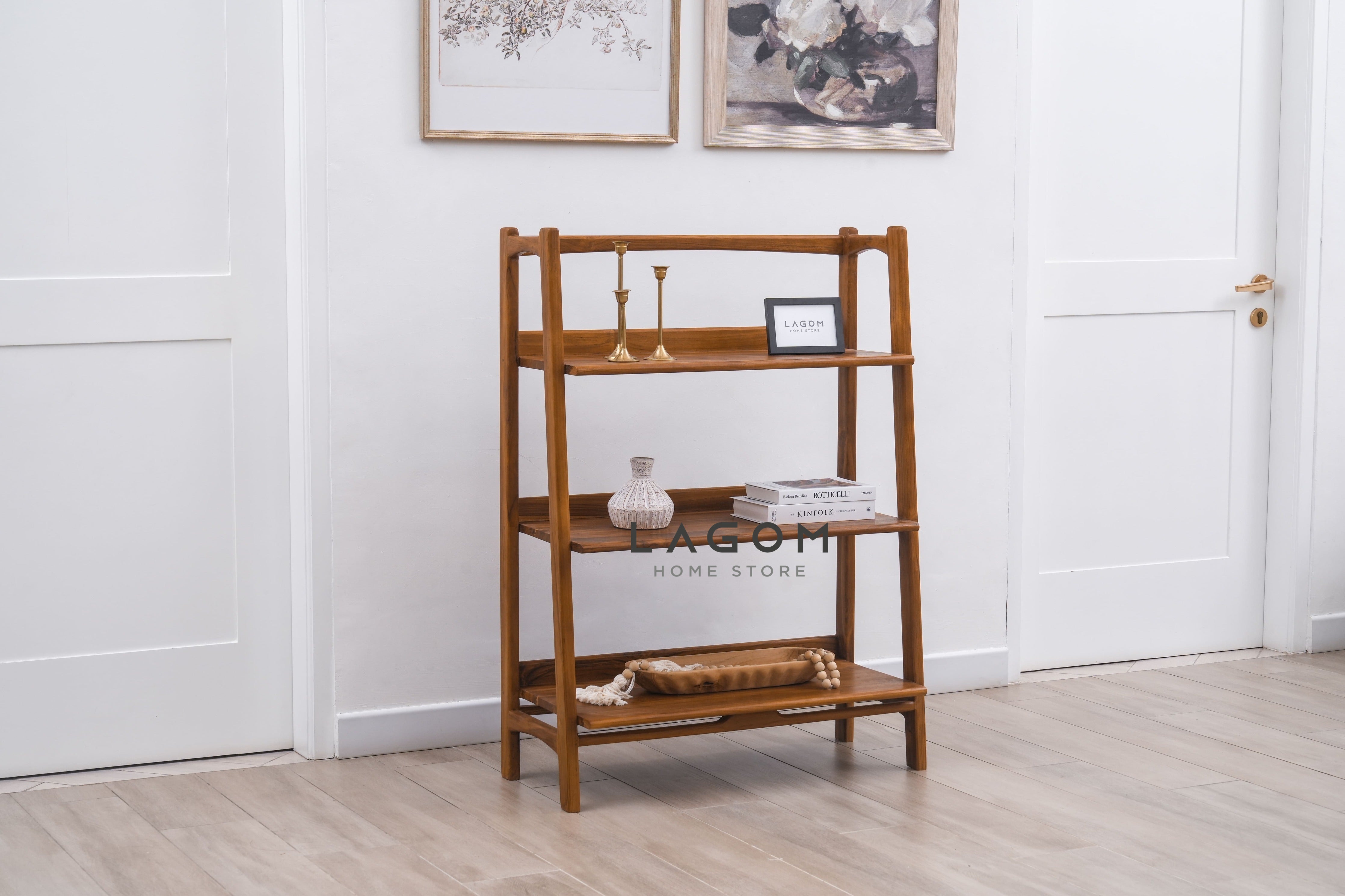 Rak Kayu Jati dengan 3 Ambalan Bookshelves Lagom Home Store Jati Furnitur Teak Furniture Jakarta