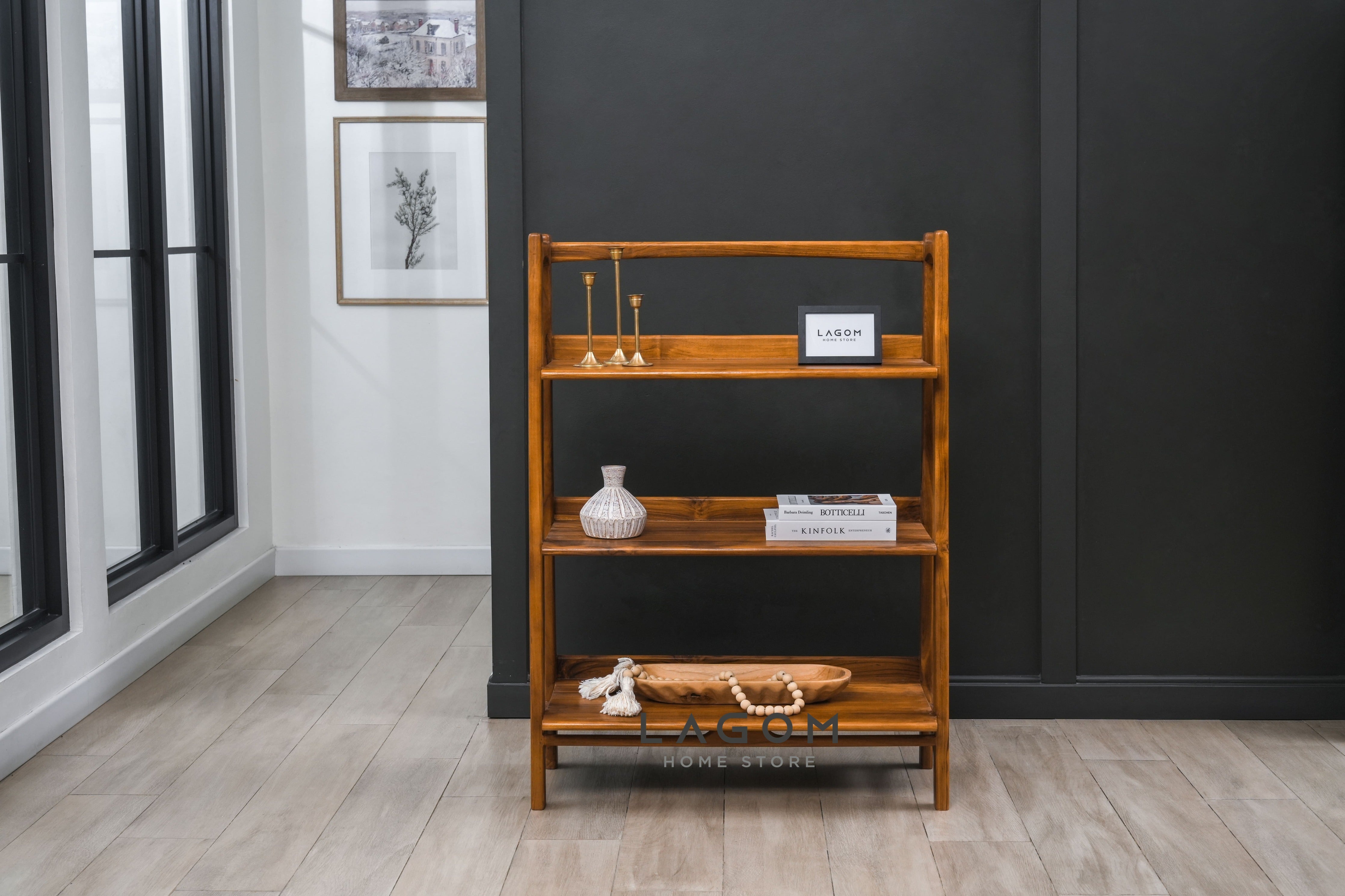 Rak Kayu Jati dengan 3 Ambalan Bookshelves Lagom Home Store Jati Furnitur Teak Furniture Jakarta