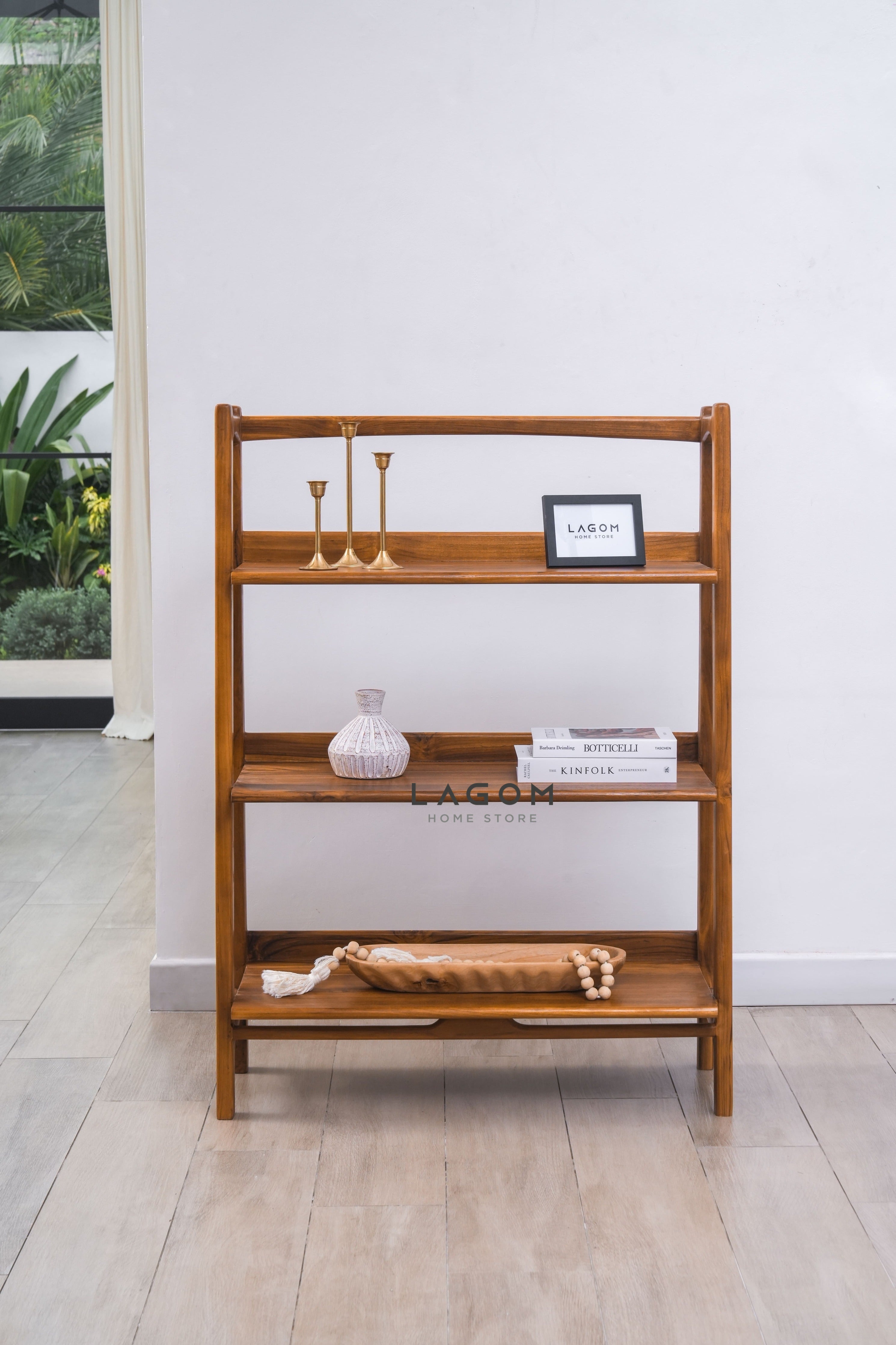 Rak Kayu Jati dengan 3 Ambalan Bookshelves Lagom Home Store Jati Furnitur Teak Furniture Jakarta