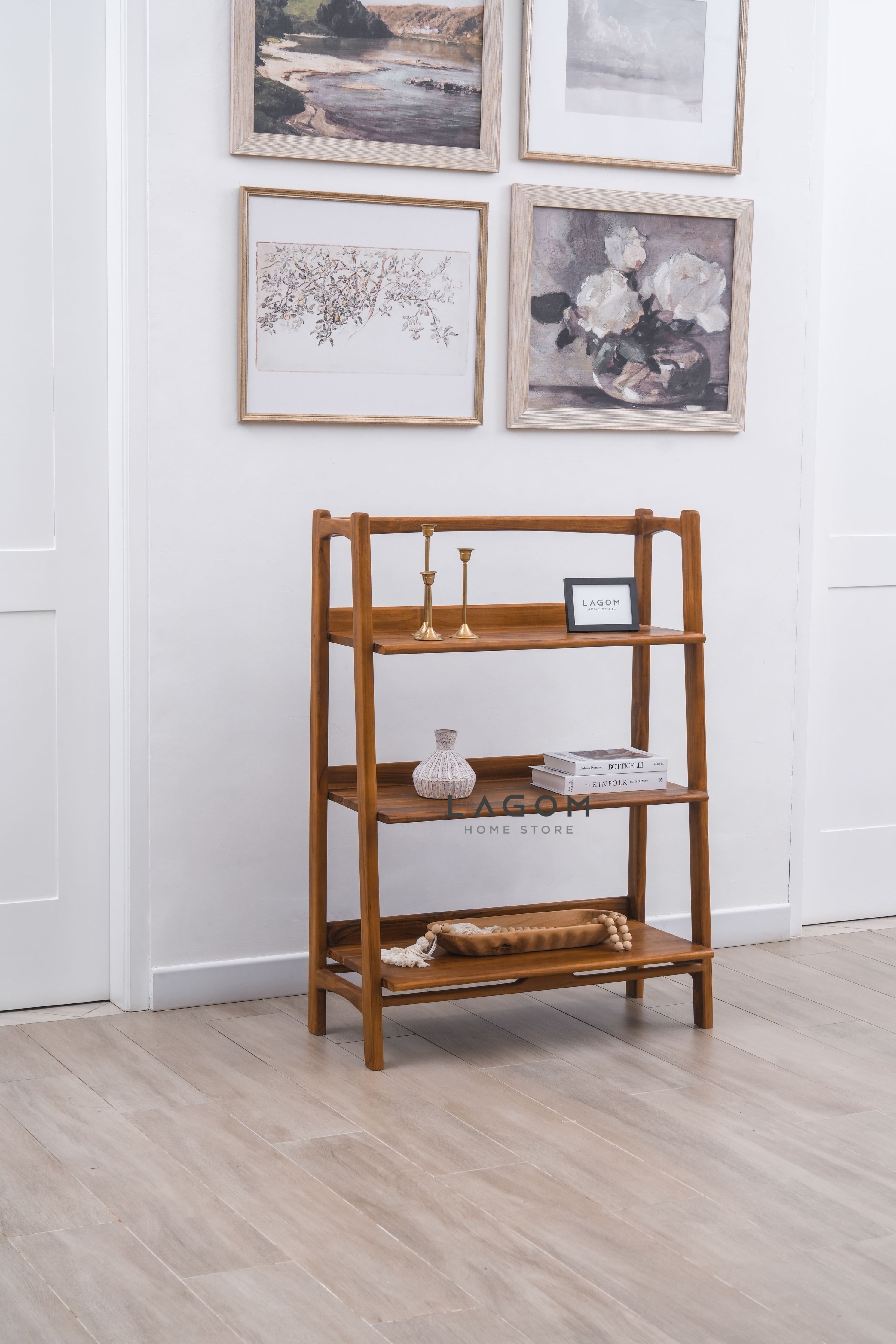 Rak Kayu Jati dengan 3 Ambalan Bookshelves Lagom Home Store Jati Furnitur Teak Furniture Jakarta