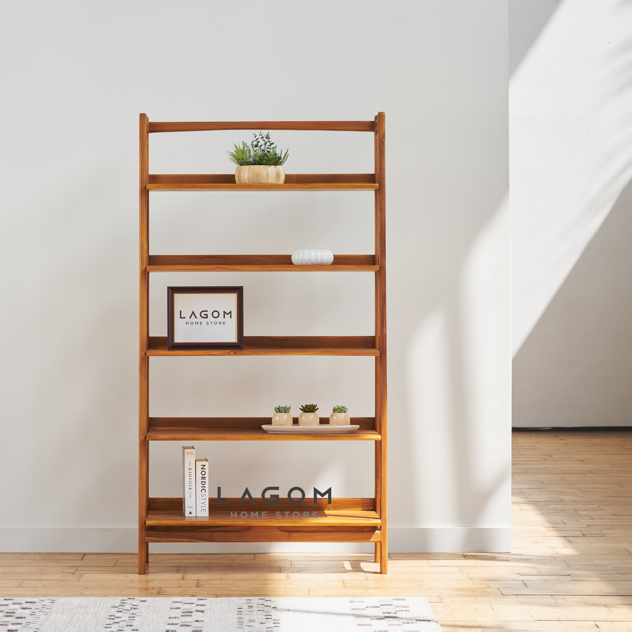 Rak Kayu Jati dengan 5 Ambalan Bookshelves Lagom Home Store Jati Furnitur Teak Furniture Jakarta