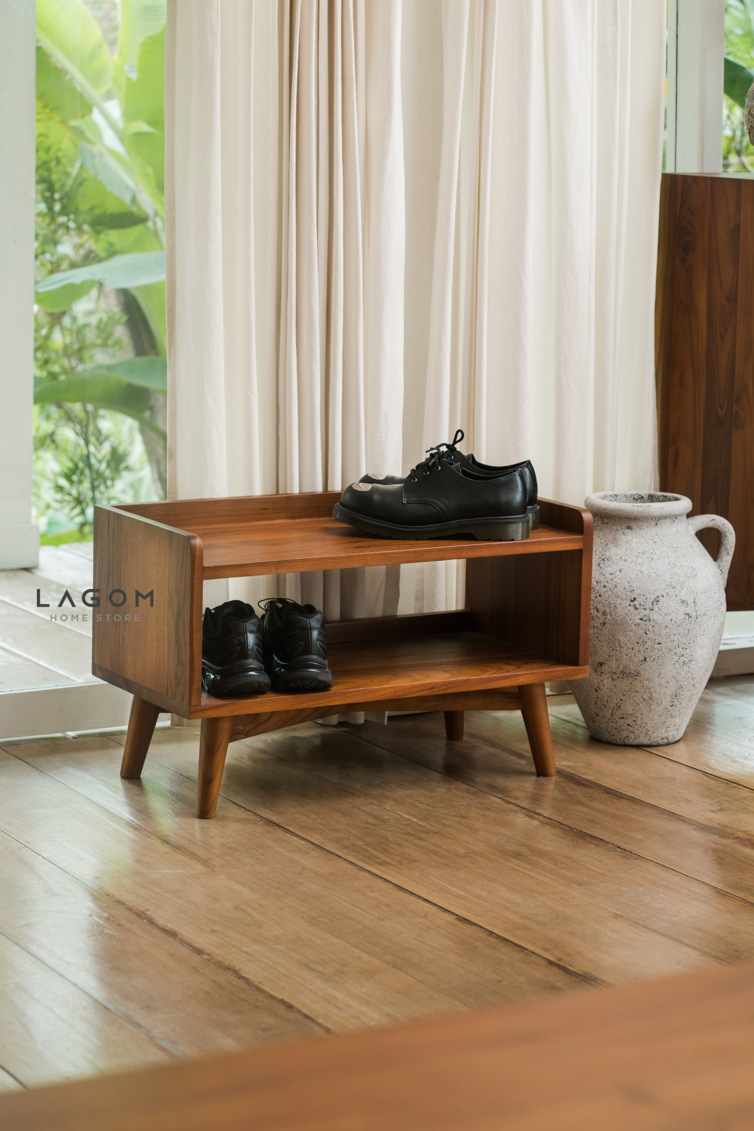Rak Sepatu Kayu Jati Solid Minimalis Shoe Rack Lagom Home Store Jati Furnitur Teak Furniture Jakarta