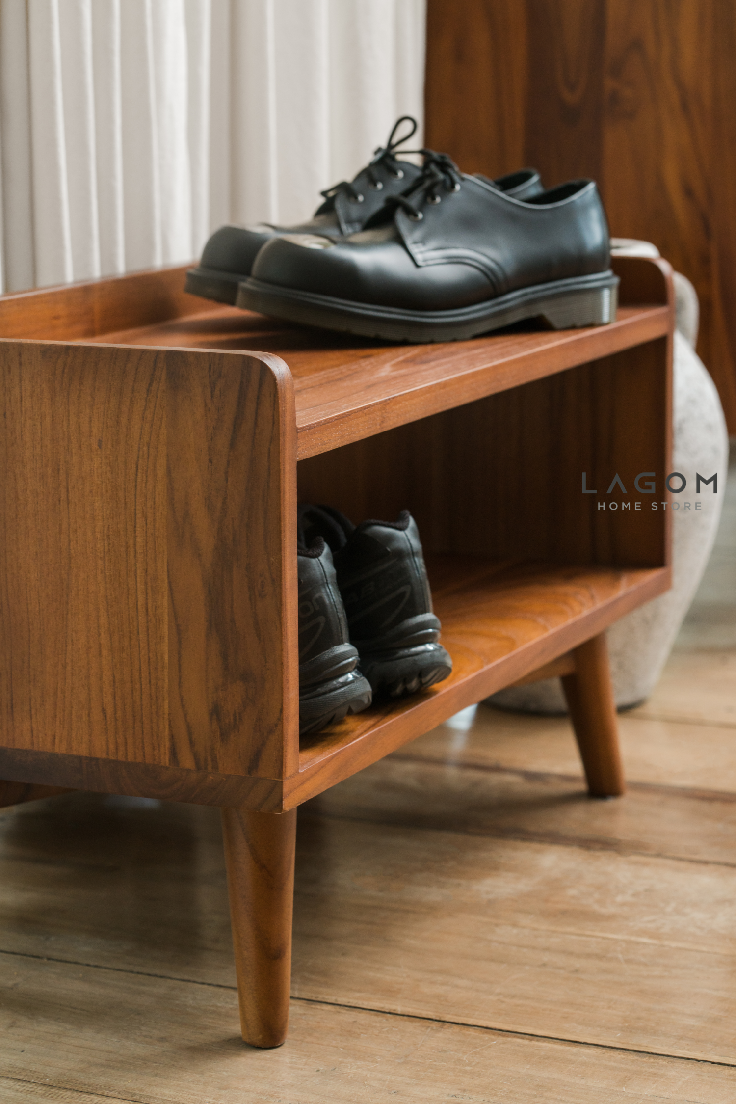 Rak Sepatu Kayu Jati Solid Minimalis Shoe Rack Lagom Home Store Jati Furnitur Teak Furniture Jakarta