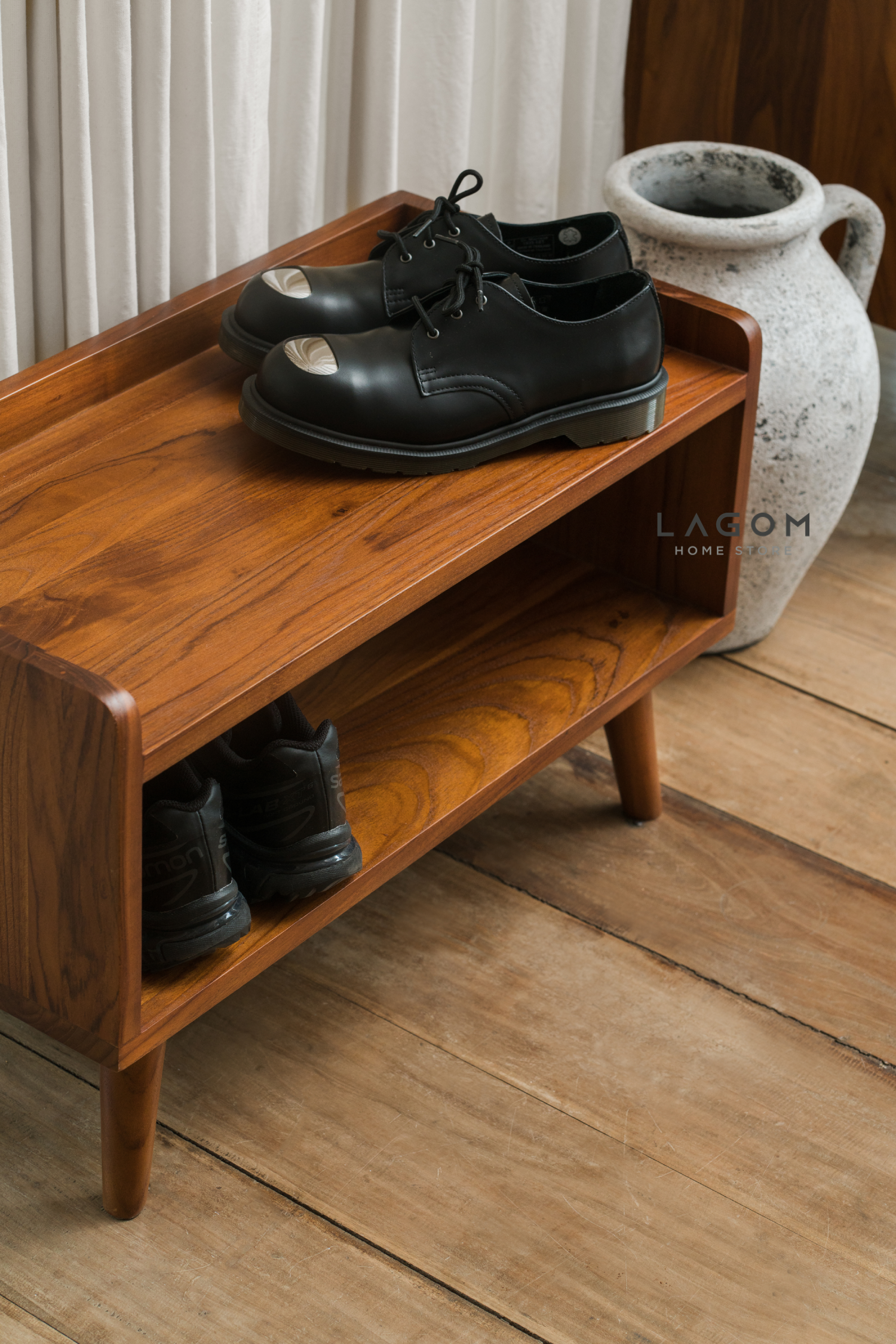 Rak Sepatu Kayu Jati Solid Minimalis Shoe Rack Lagom Home Store Jati Furnitur Teak Furniture Jakarta