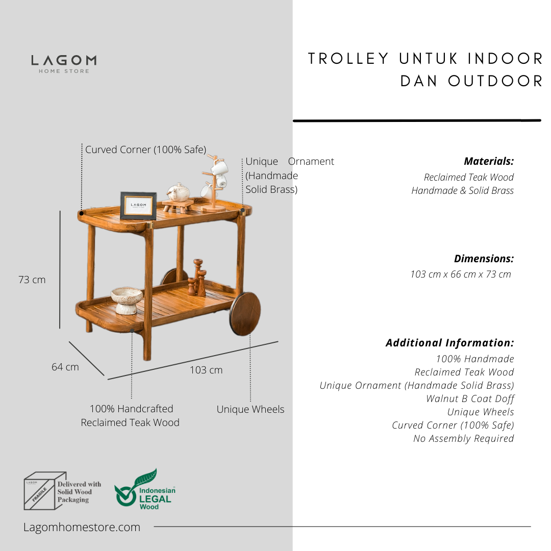 Reclaimed Teak Serving Trolley | Timeless Elegance for Indoor & Outdoor Trolley Lagom Home Store Jati Furnitur Teak Furniture Jakarta