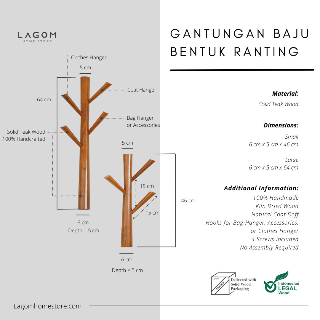 Set 2 Rak Dinding dengan Bentuk Ranting Wall Coat Hanger Lagom Home Store Jati Furnitur Teak Furniture Jakarta