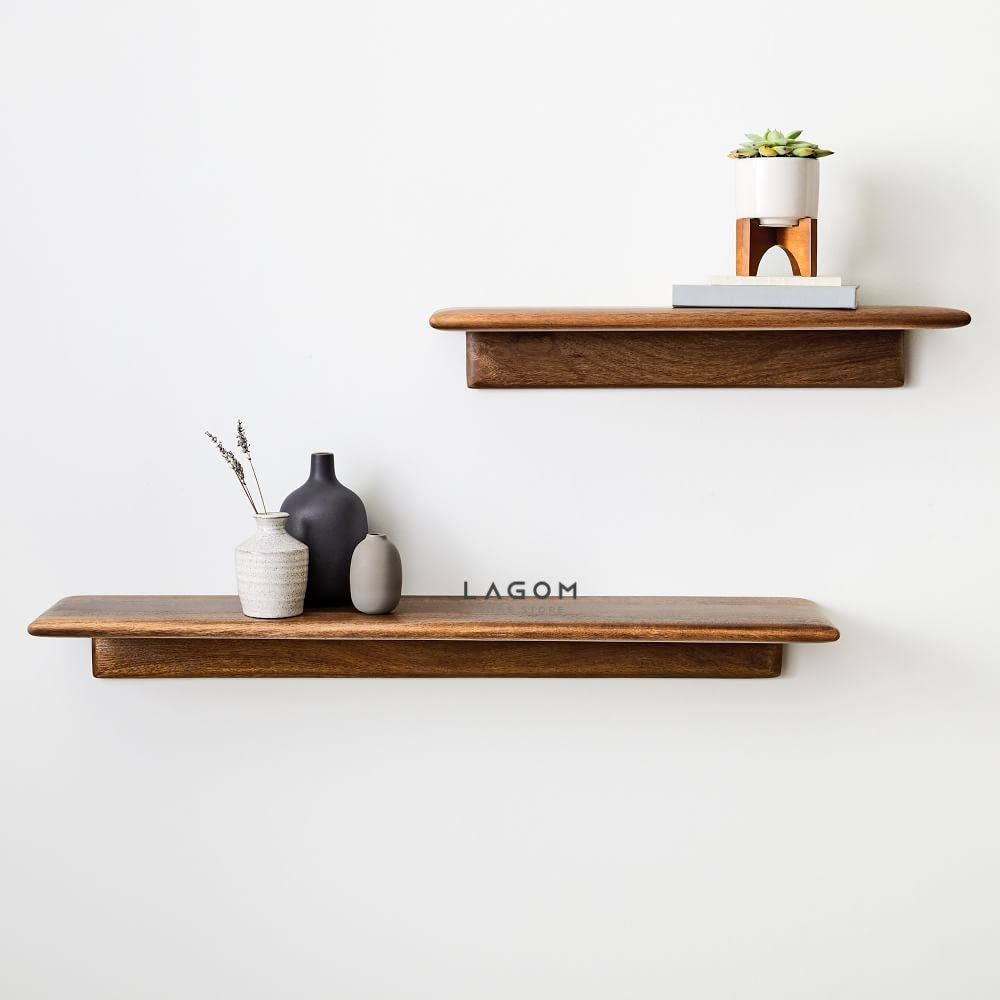 Set Ambalan Dinding Estetis dari Kayu Jati Set of 2 (1 Medium & 1 Large) Wall Shelf Lagom Home Store Jati Furnitur Teak Furniture Jakarta