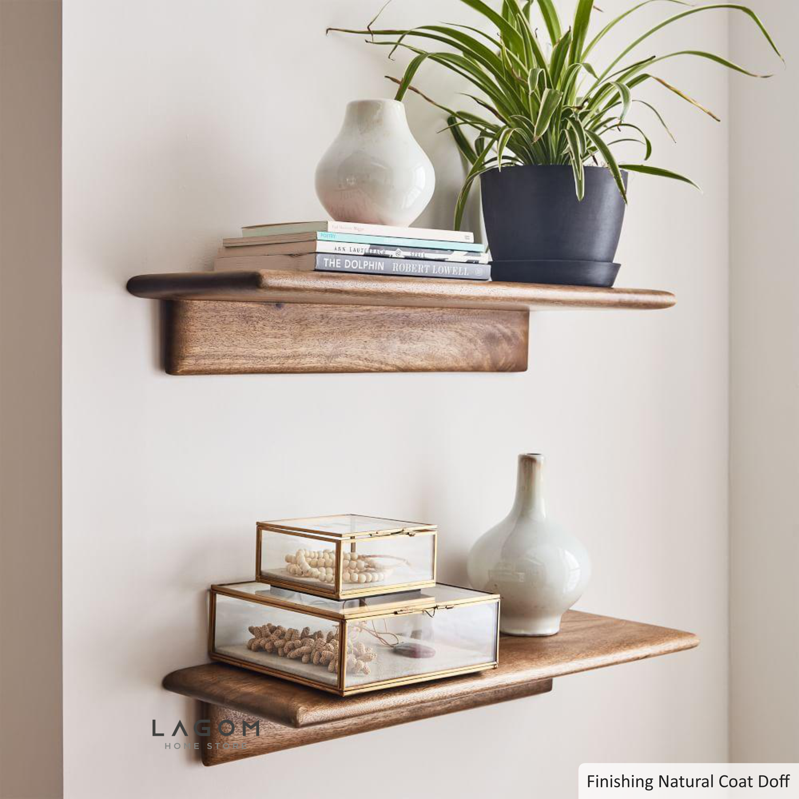 Set Ambalan Dinding Estetis dari Kayu Jati Set of 2 (1 Medium & 1 Large) Wall Shelf Lagom Home Store Jati Furnitur Teak Furniture Jakarta
