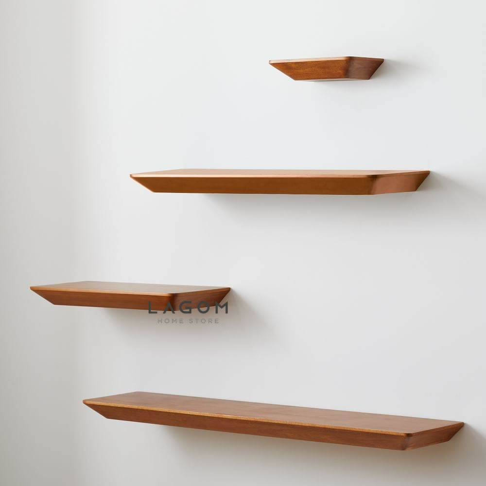 Set Ambalan Dinding Trapesium dari Kayu Jati Set of Shelves (4 Shelves) Wall Shelf Lagom Home Store Jati Furnitur Teak Furniture Jakarta