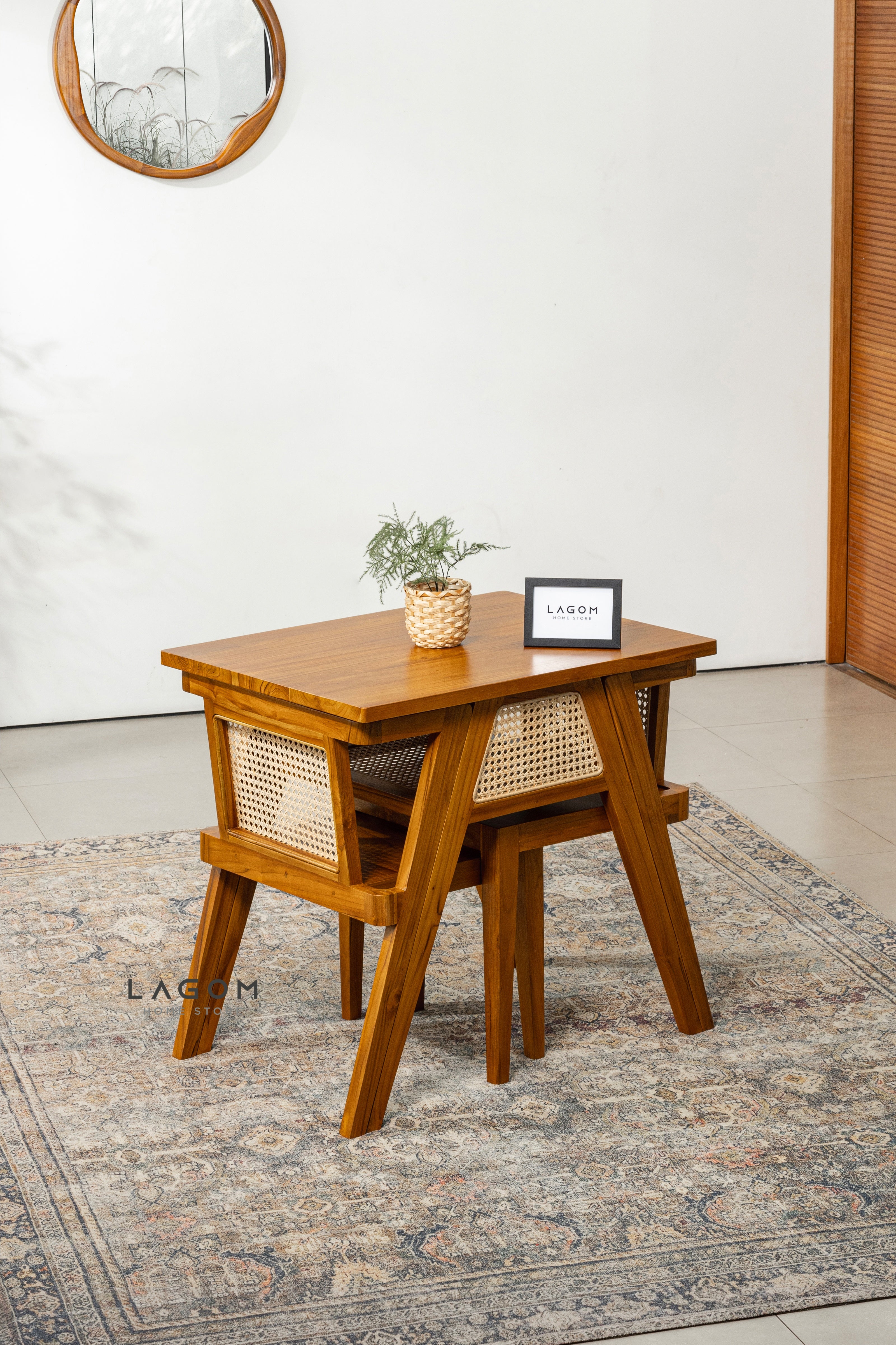 Set Meja Makan Jati dan Rotan Unik Dining Set Lagom Home Store Jati Furnitur Teak Furniture Jakarta
