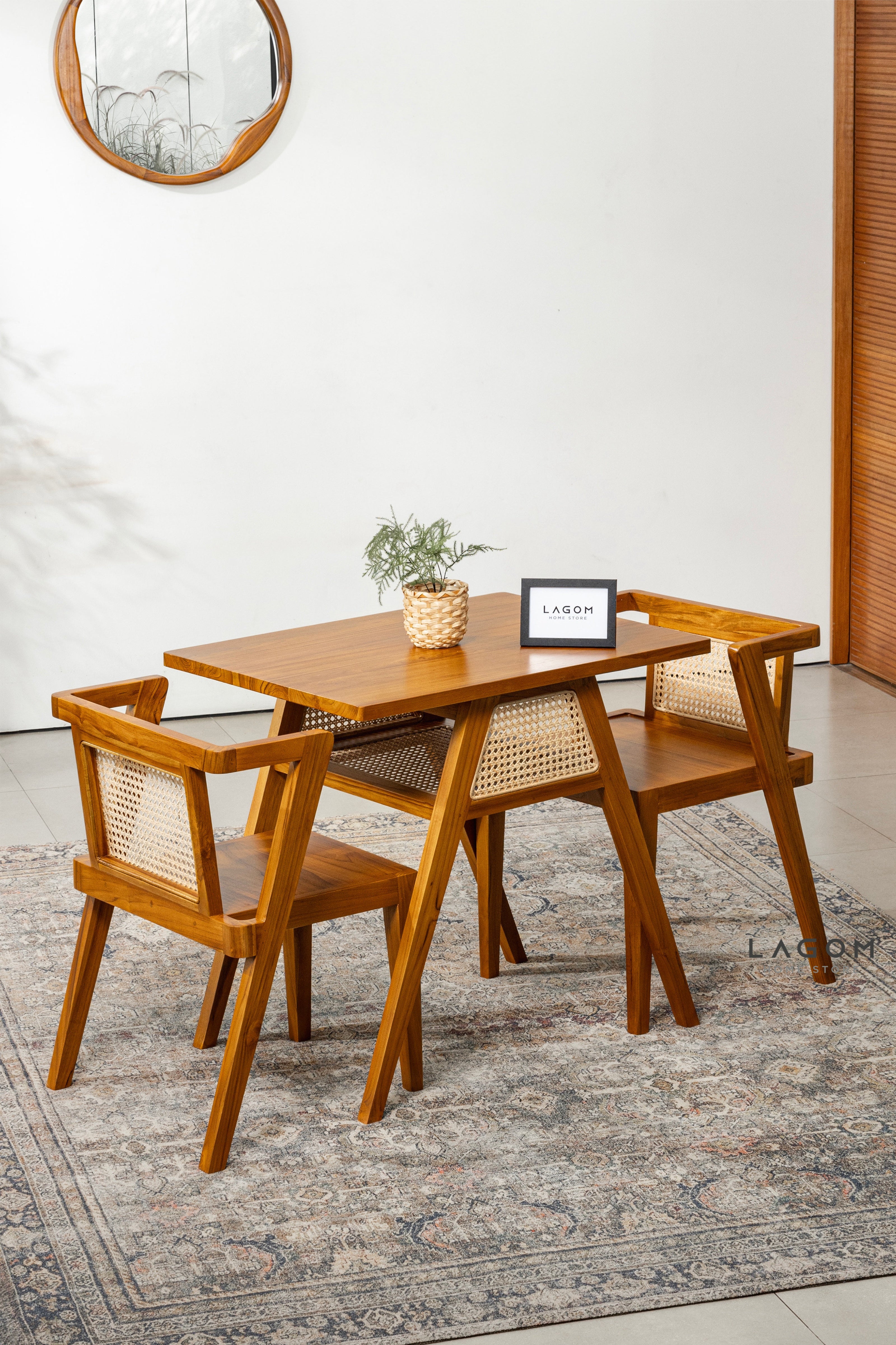 Set Meja Makan Jati dan Rotan Unik Dining Set Lagom Home Store Jati Furnitur Teak Furniture Jakarta