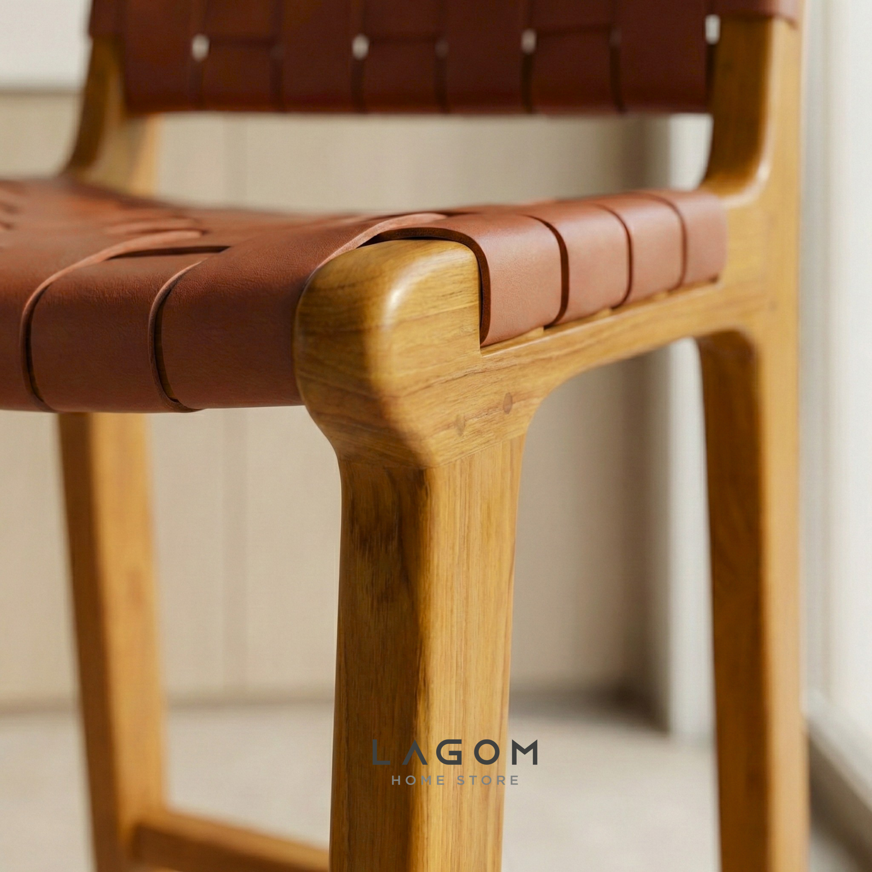 Solid Teak Bar Stool with Genuine Leather Bar Stool Lagom Home Store Jati Furnitur Teak Furniture Jakarta