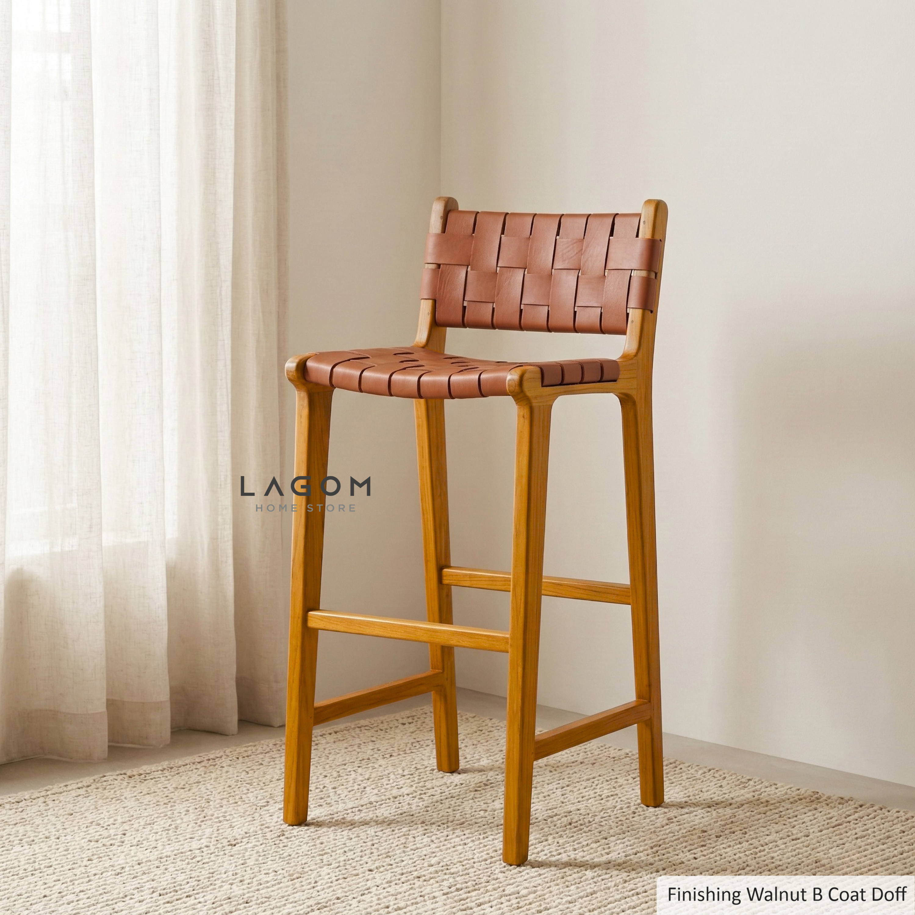Solid Teak Bar Stool with Genuine Leather Bar Stool Lagom Home Store Jati Furnitur Teak Furniture Jakarta