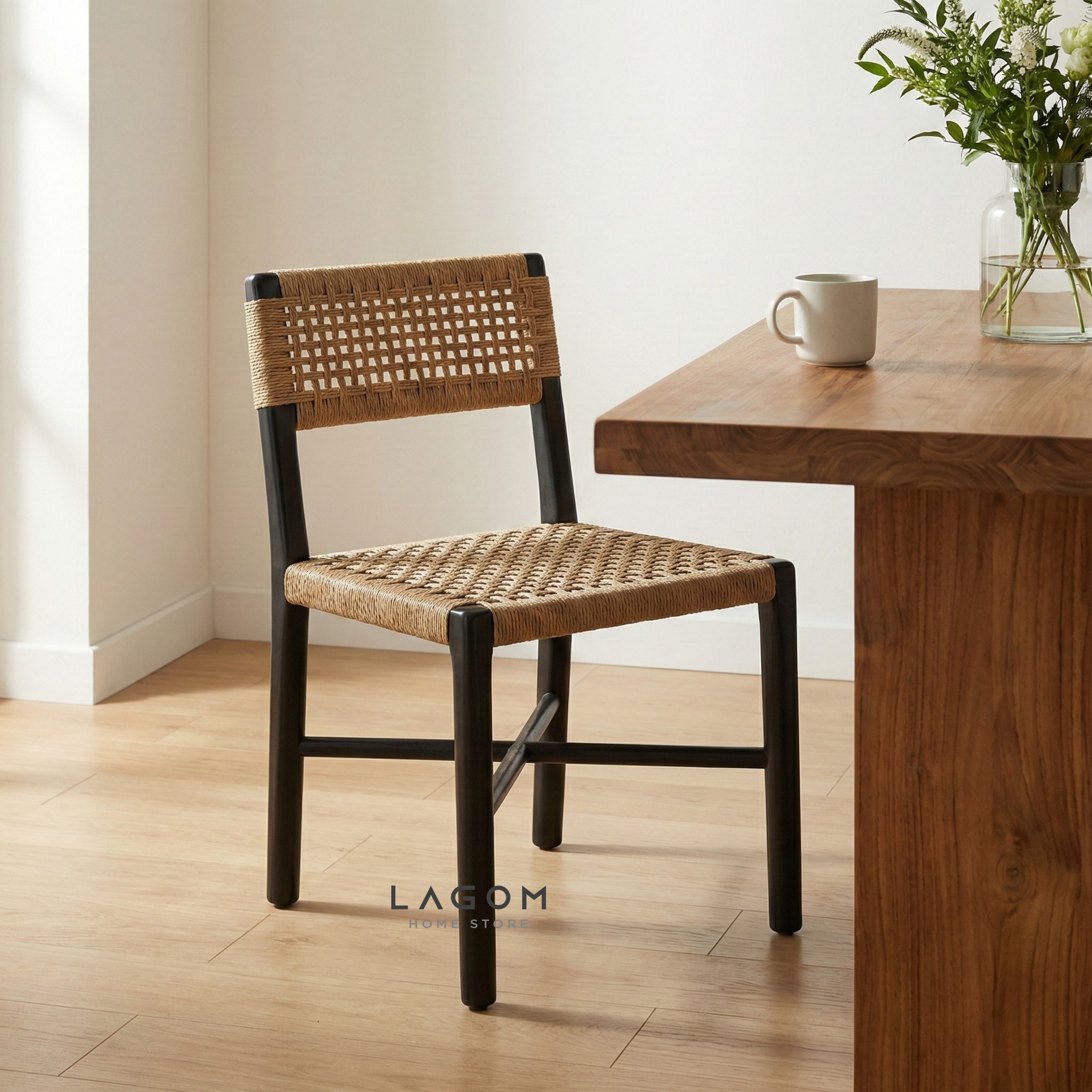 Solid Teak Chair with Handwoven Paper Loom Chair Lagom Home Store Jati Furnitur Teak Furniture Jakarta
