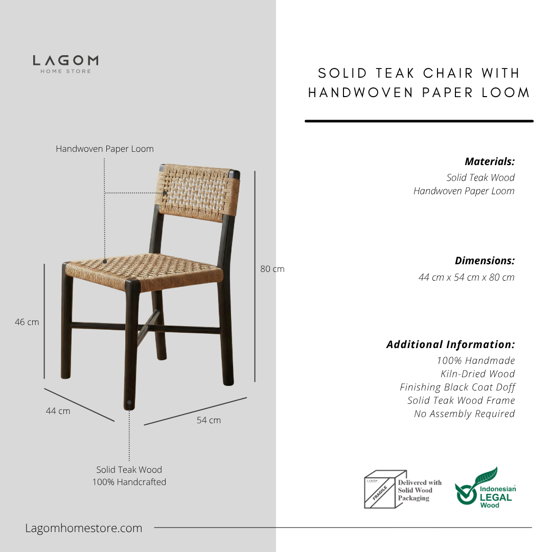 Solid Teak Chair with Handwoven Paper Loom Chair Lagom Home Store Jati Furnitur Teak Furniture Jakarta