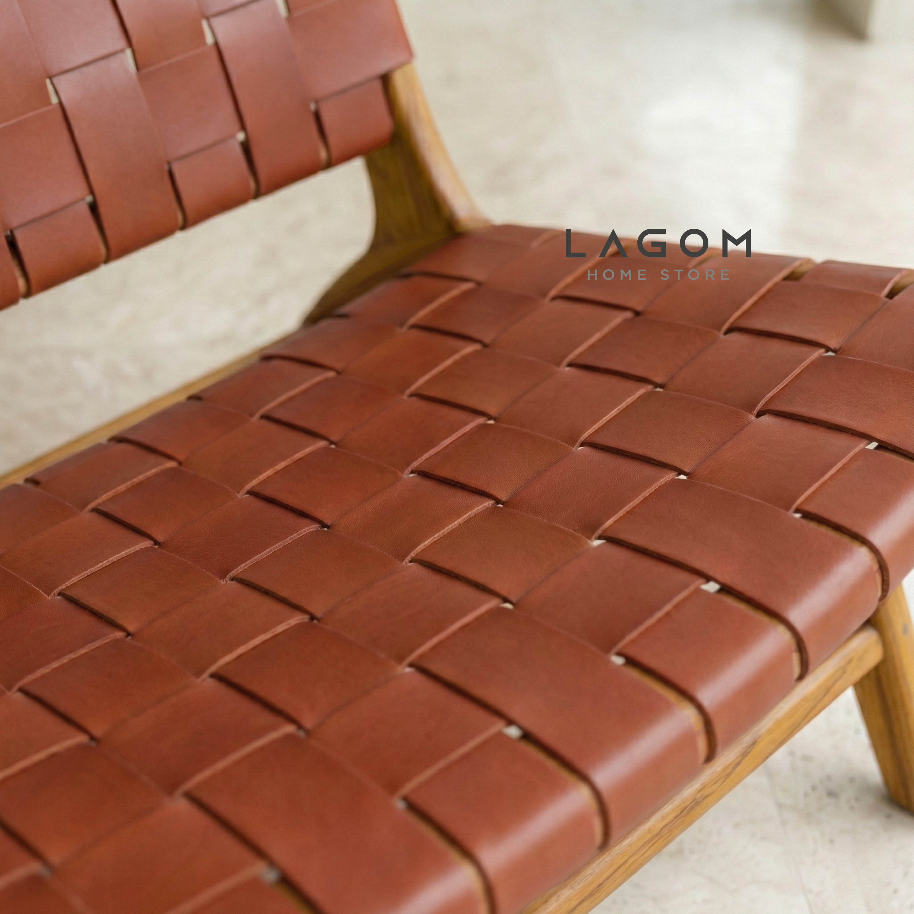 Solid Teak Lounge Chair with Handwoven Leather Chair Lagom Home Store Jati Furnitur Teak Furniture Jakarta