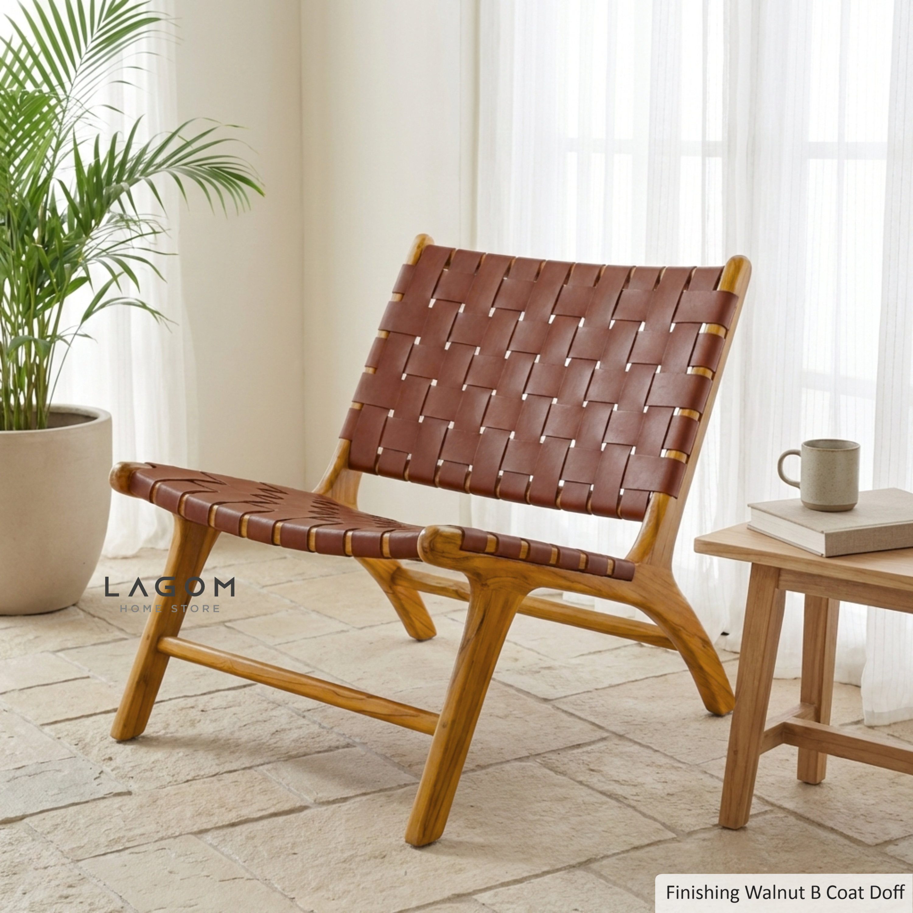 Solid Teak Lounge Chair with Handwoven Leather Chair Lagom Home Store Jati Furnitur Teak Furniture Jakarta