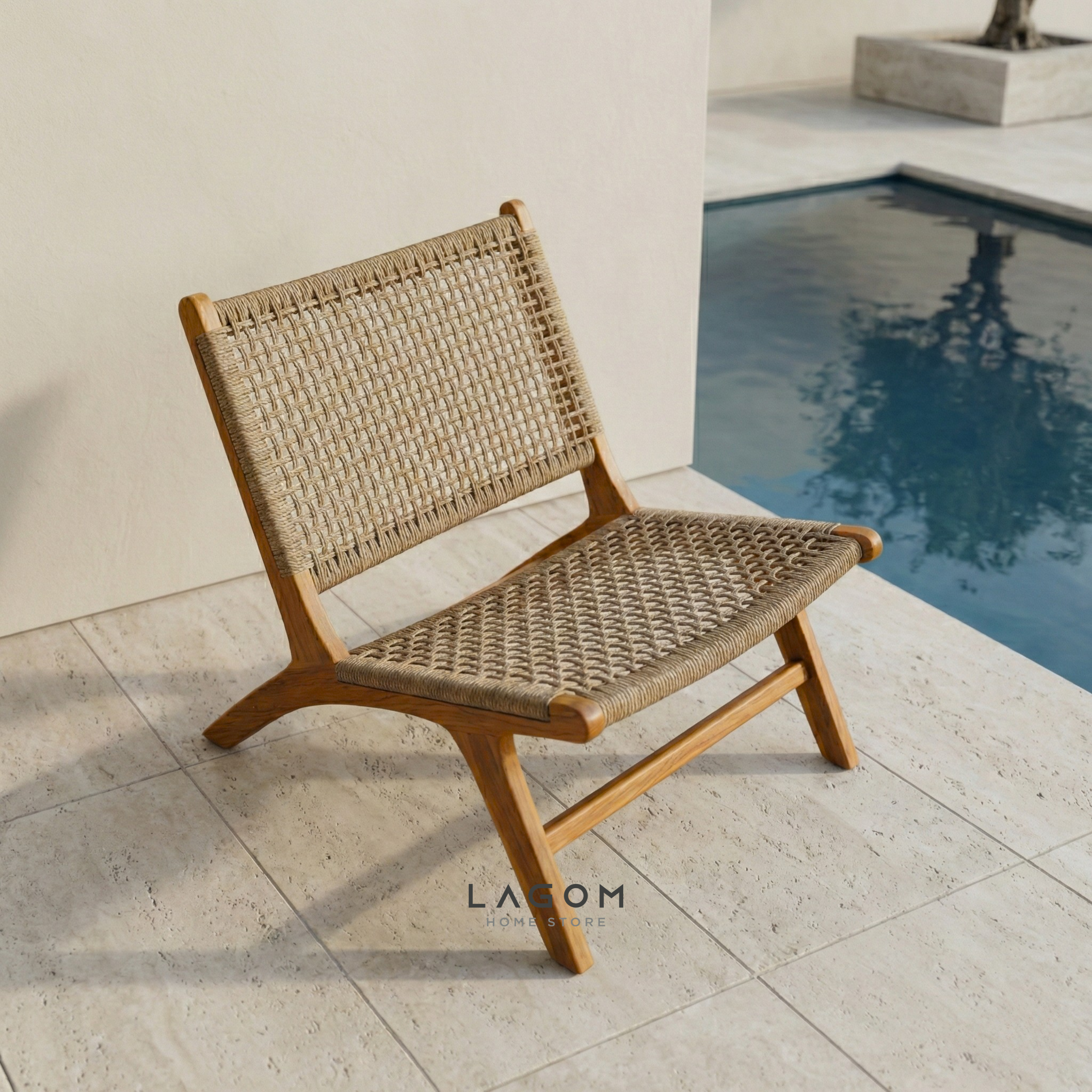 Solid Teak Lounge Chair with Handwoven Poly Hyacinth Chair Lagom Home Store Jati Furnitur Teak Furniture Jakarta