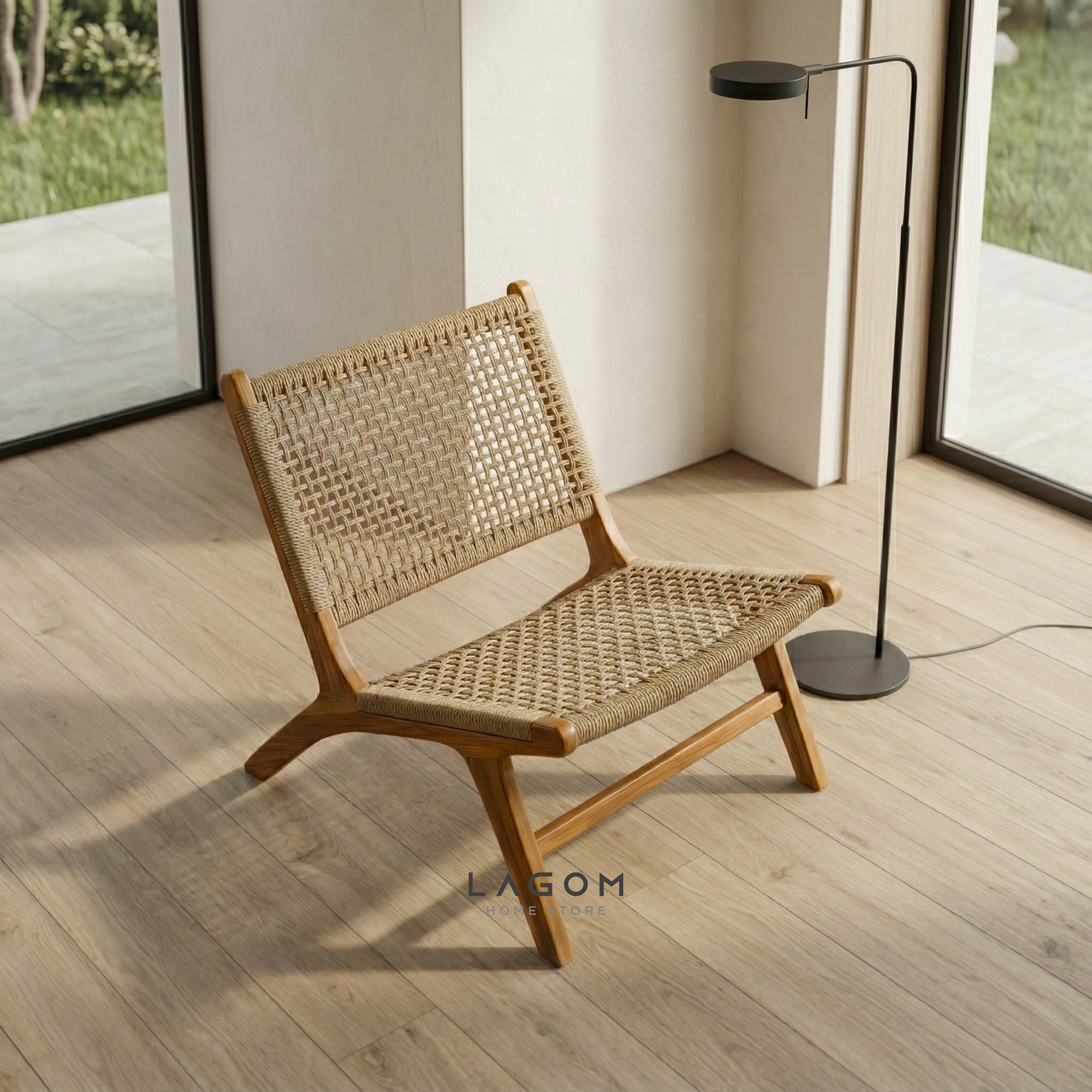 Solid Teak Lounge Chair with Handwoven Poly Hyacinth Chair Lagom Home Store Jati Furnitur Teak Furniture Jakarta