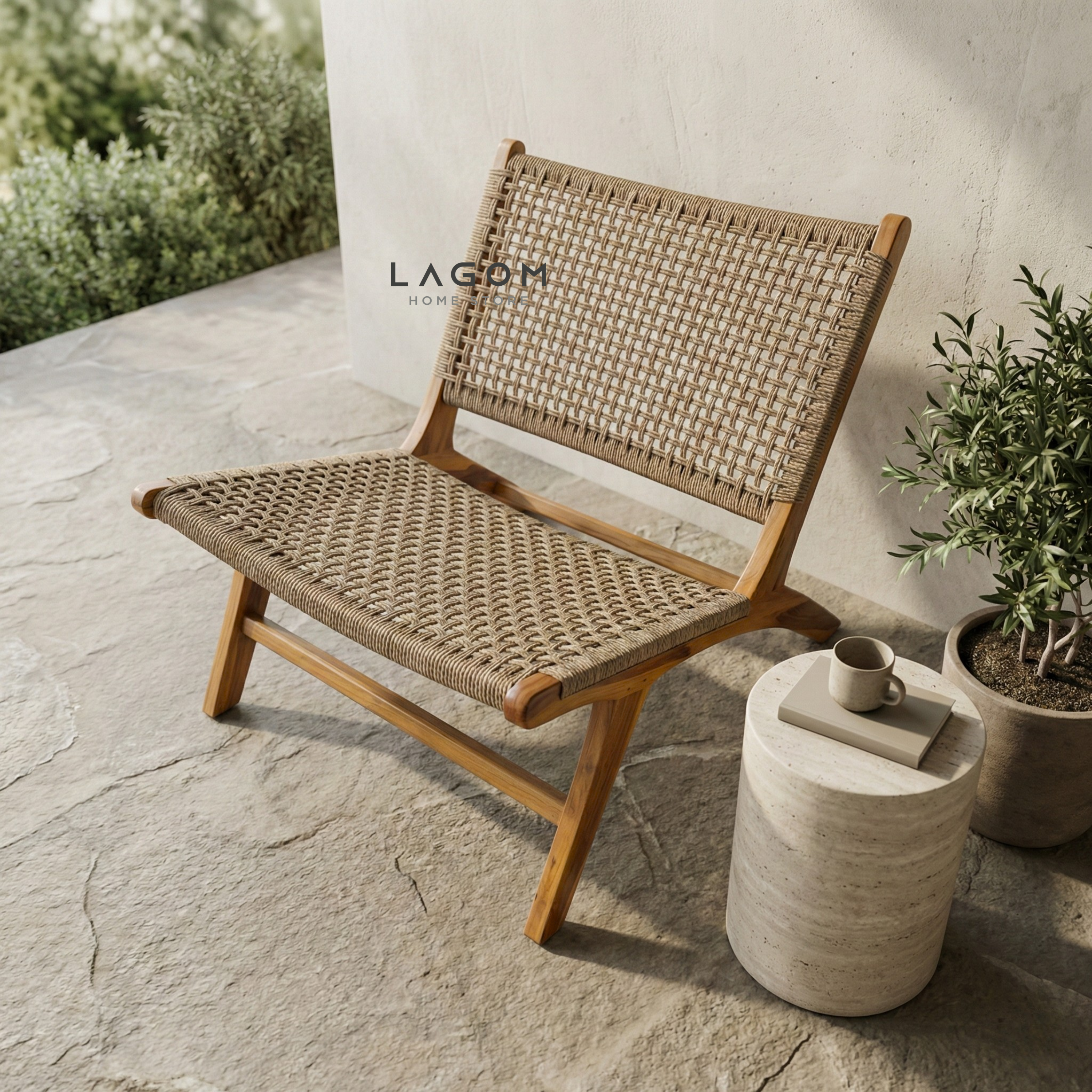 Solid Teak Lounge Chair with Handwoven Poly Hyacinth Chair Lagom Home Store Jati Furnitur Teak Furniture Jakarta
