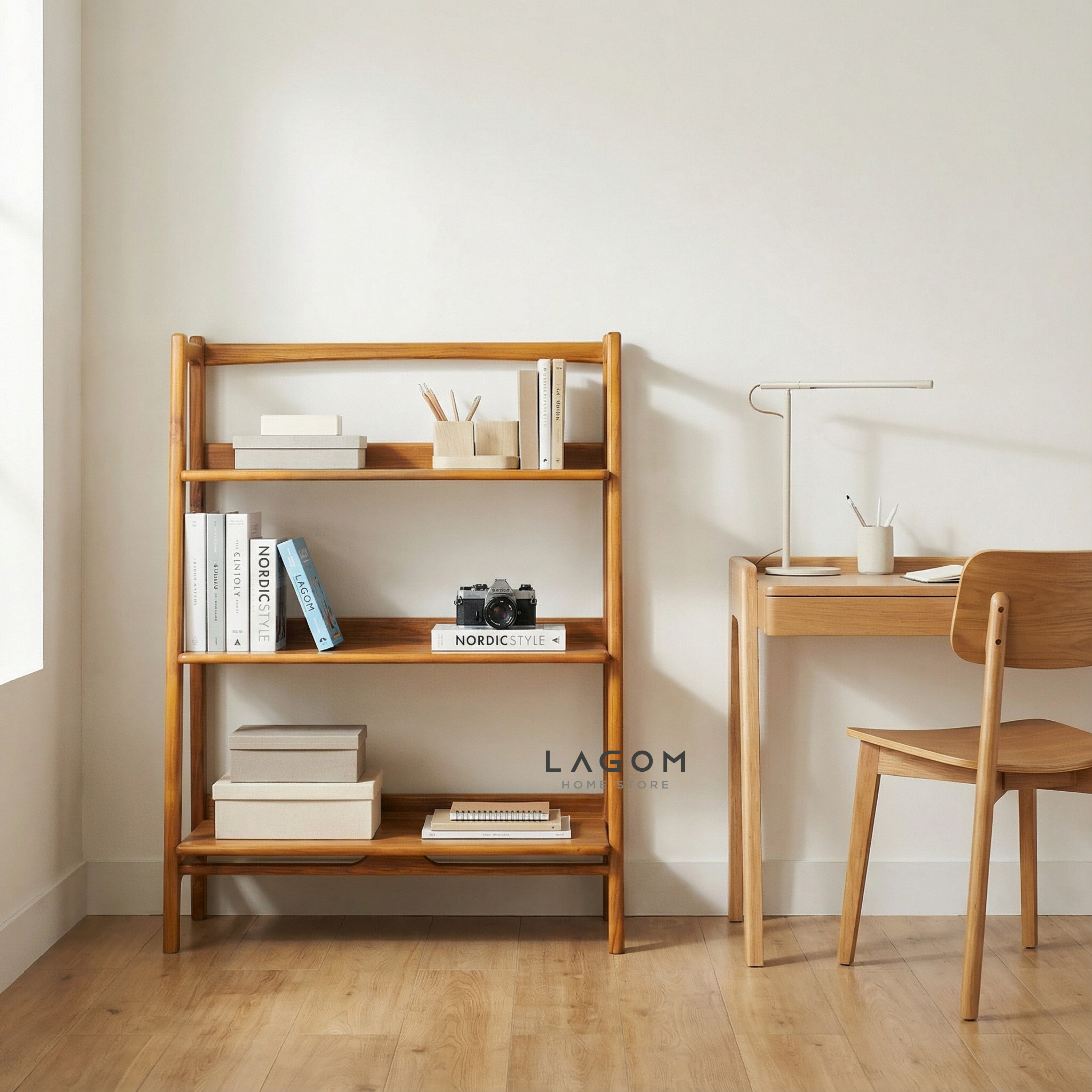 Solid Teak Open Shelf with 3 Tiers Bookshelves Lagom Home Store Jati Furnitur Teak Furniture Jakarta